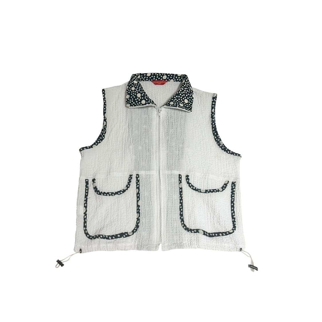 유니크 도트 카라 배색 빈티지 집업 베스트 상품이미지1