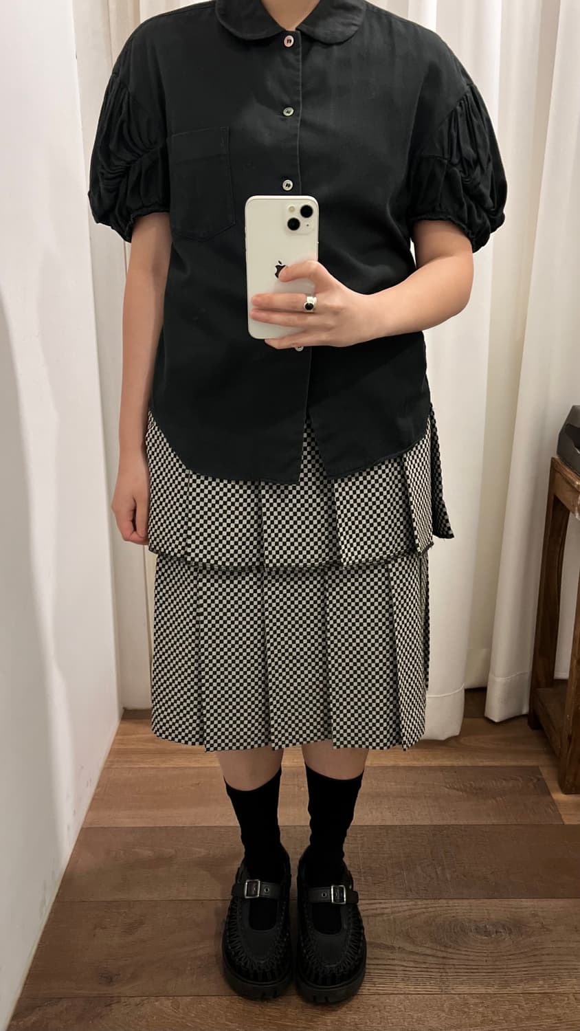 checkerboard Double Pleats Skirt 상품이미지3