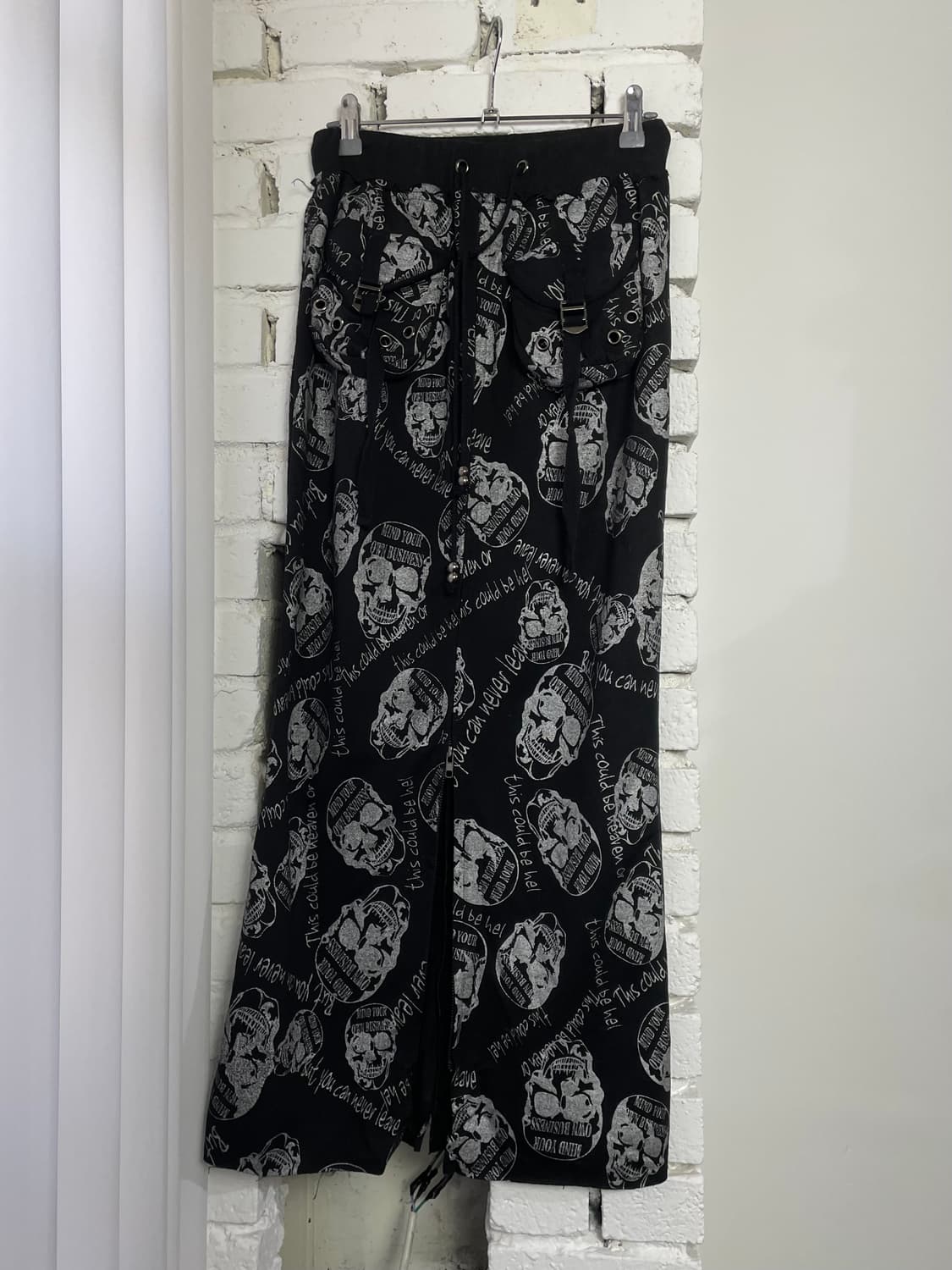 JPN 펑크 스컬 해골 레터링 블랙 롱 스커트 상품이미지2