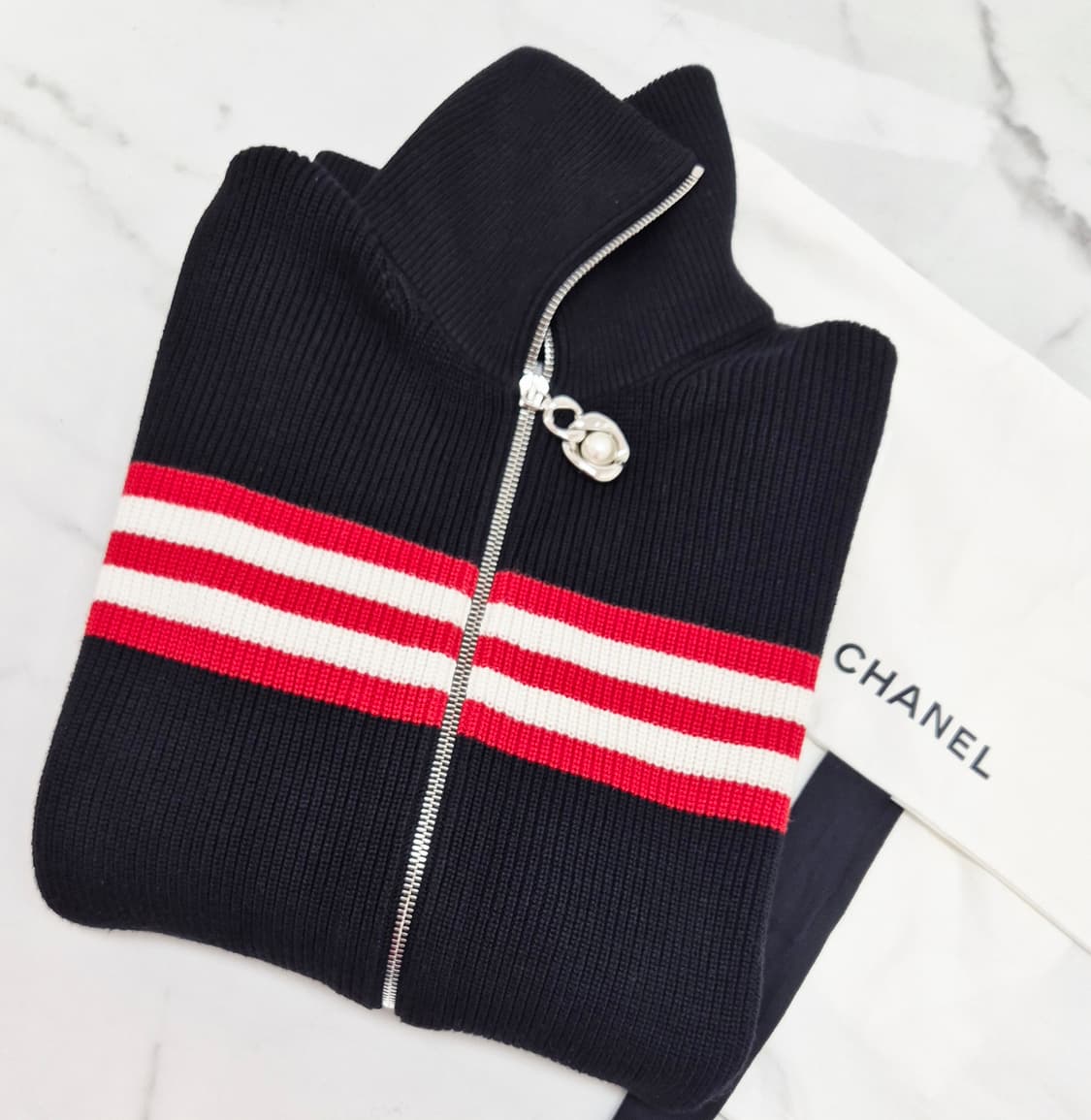 샤넬 집업 가디건 긴팔 코튼+캐시미어 니트 P777518 상품이미지5