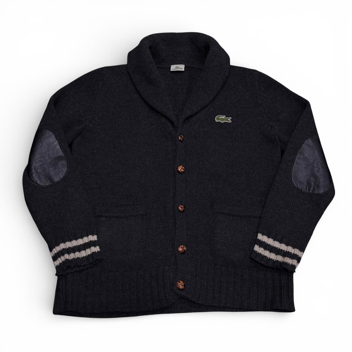 L 라코스테 차콜 엘보우패치 울 숄카라 가디건 상품이미지1