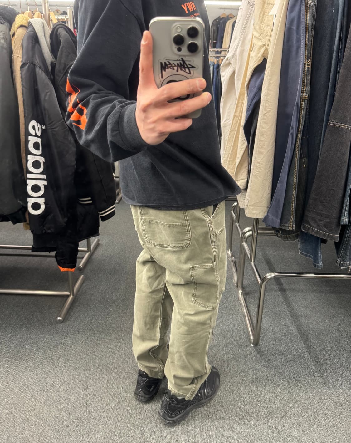 36)칼하트 빈티지 모스그린 더블니 워크팬츠 상품이미지1