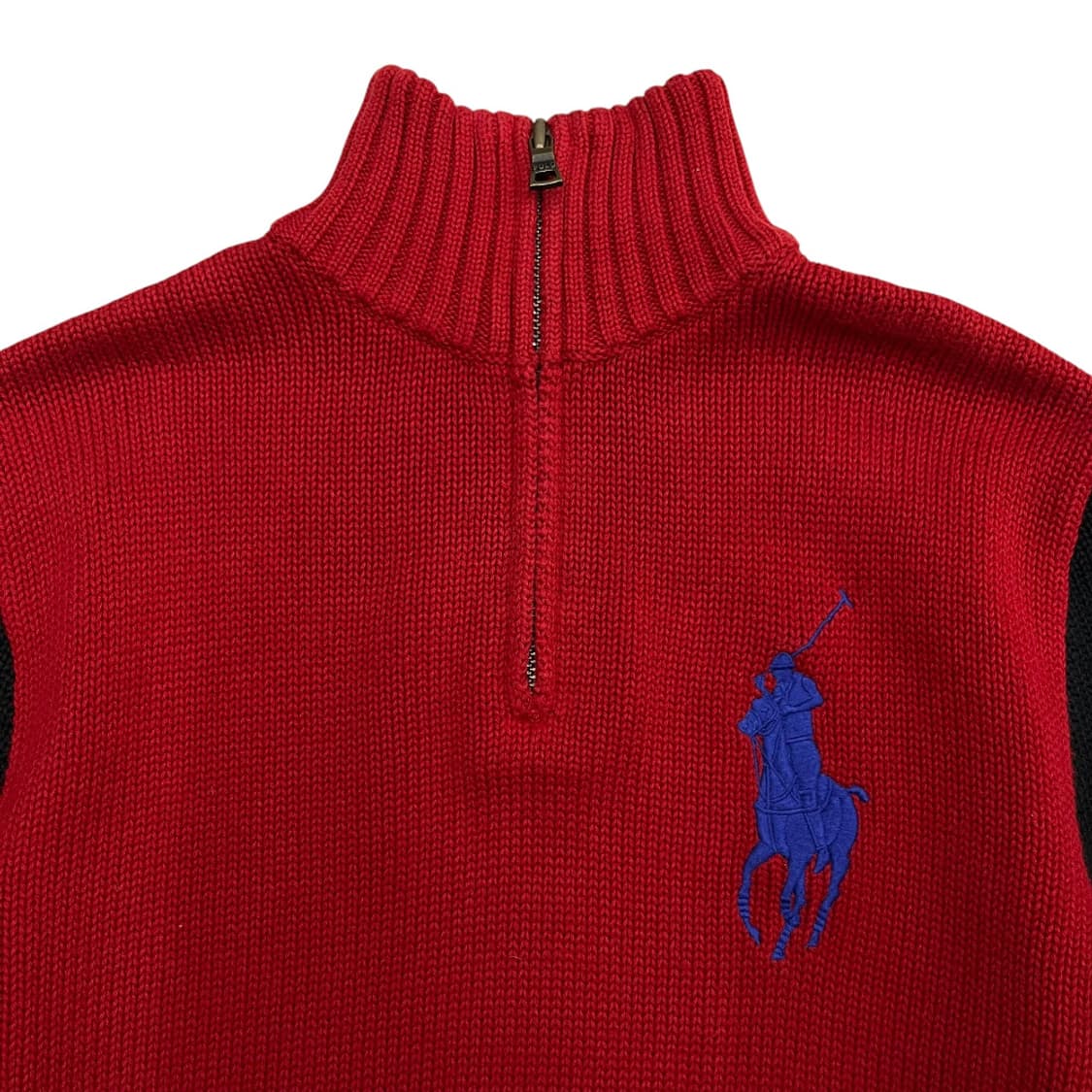 폴로 랄프로렌 빅포니 네이비 배색 레드 니트 반집업 L 상품이미지4