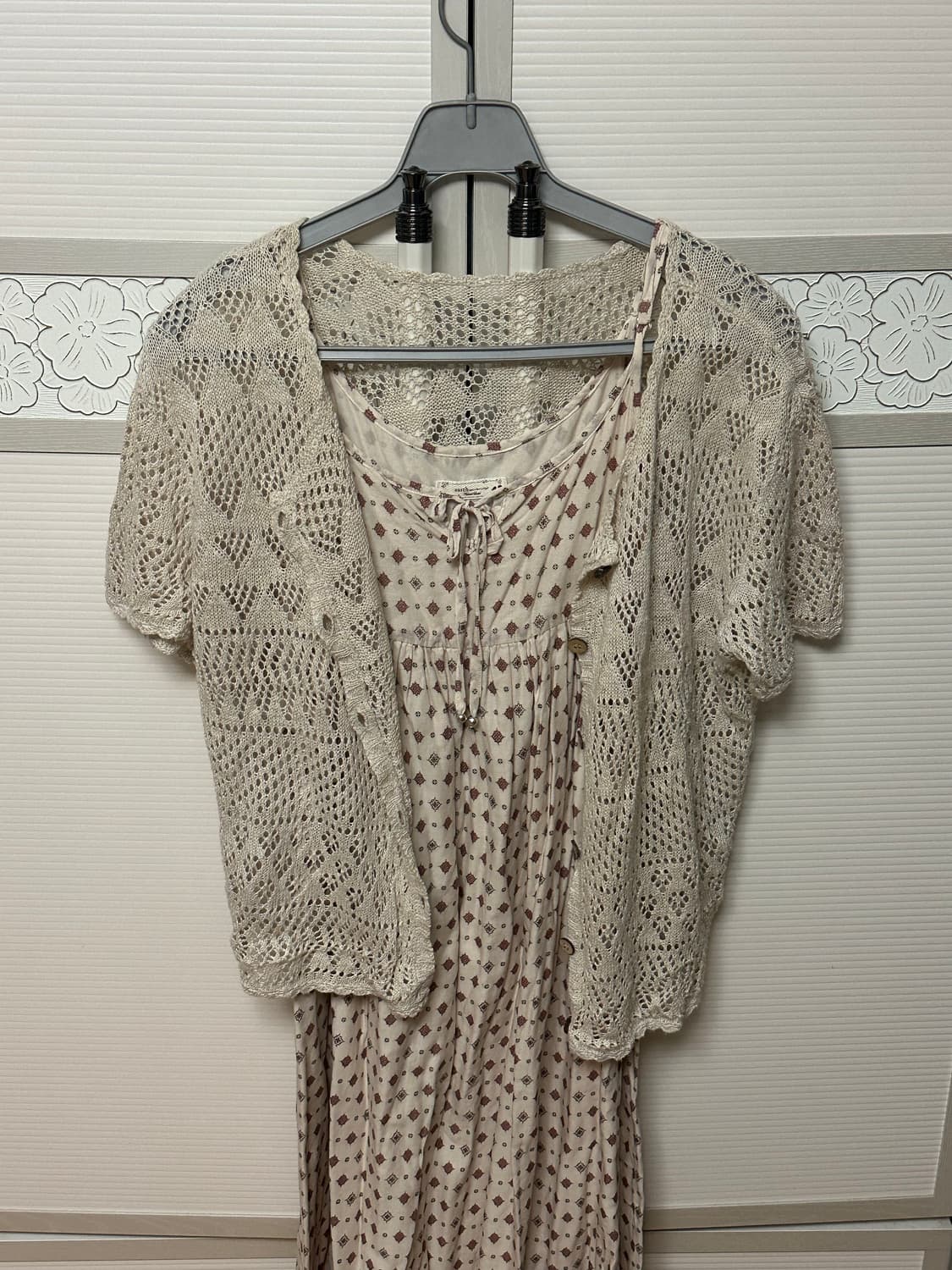 급처(착샷O) 빈티지 베이지 니트 반팔 가디건 모리걸st 상품이미지2