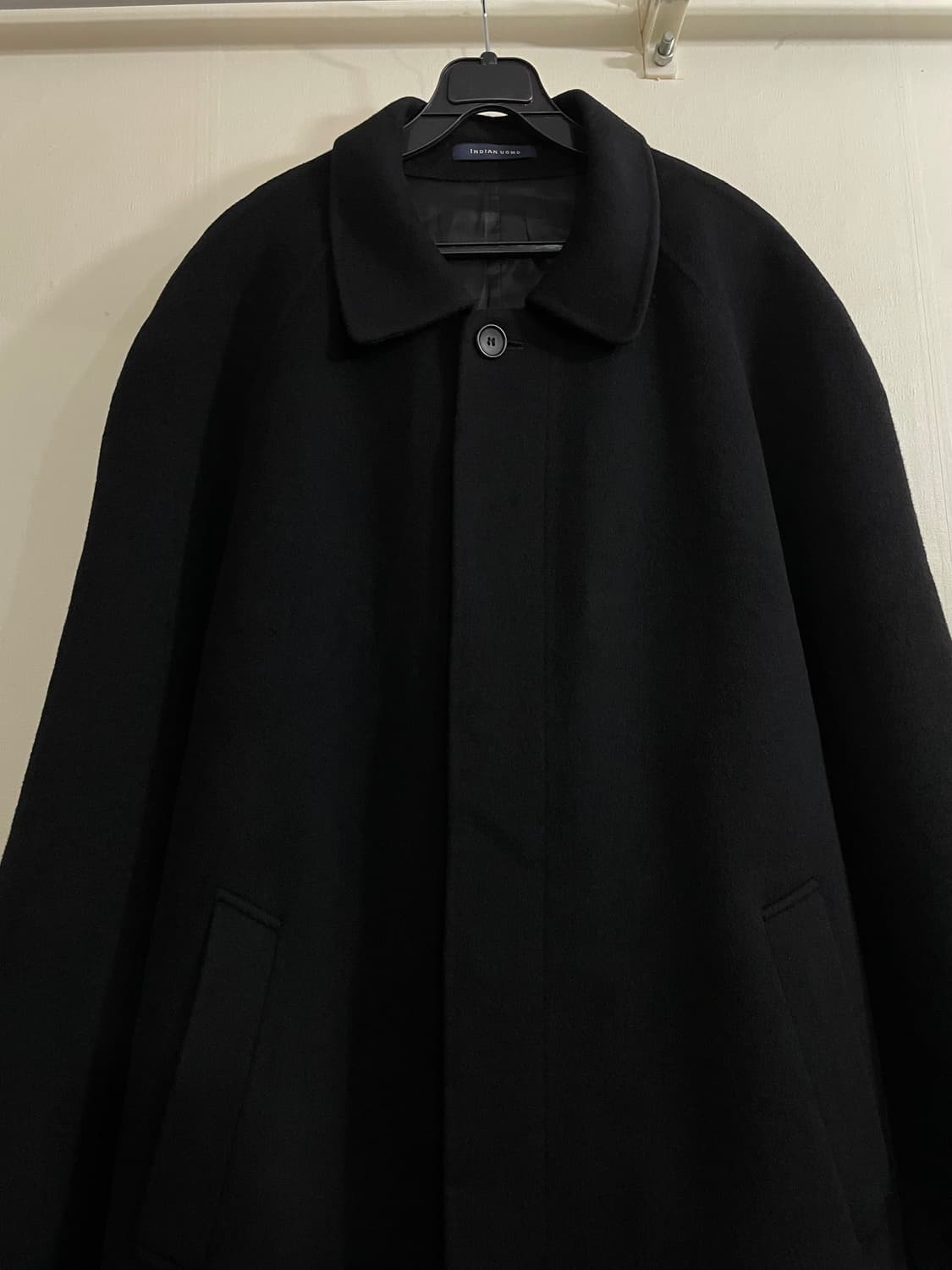 INDIAN UOMO 발마칸 캐시미어 울 롱코트 블랙 상품이미지3