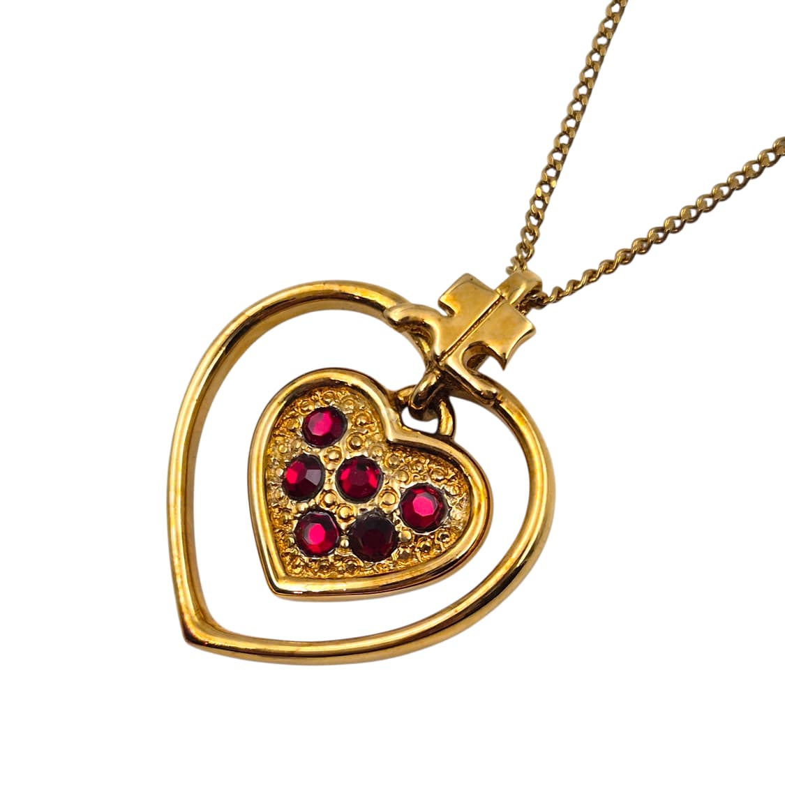 90s 꾸레쥬 하트 프레임 레드 파베 목걸이 상품이미지3