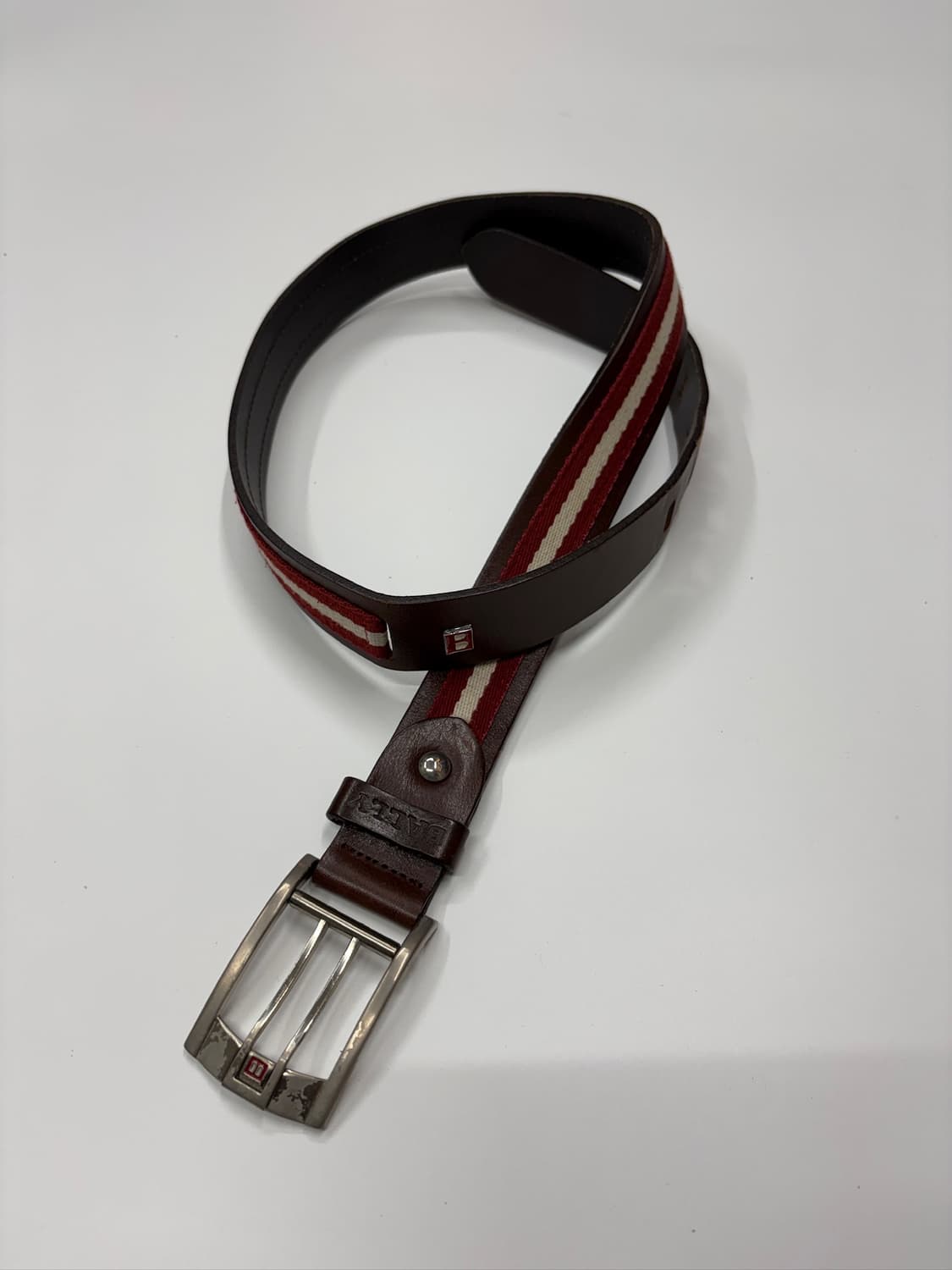 BALLY 스트라이프 레더 벨트 상품이미지1
