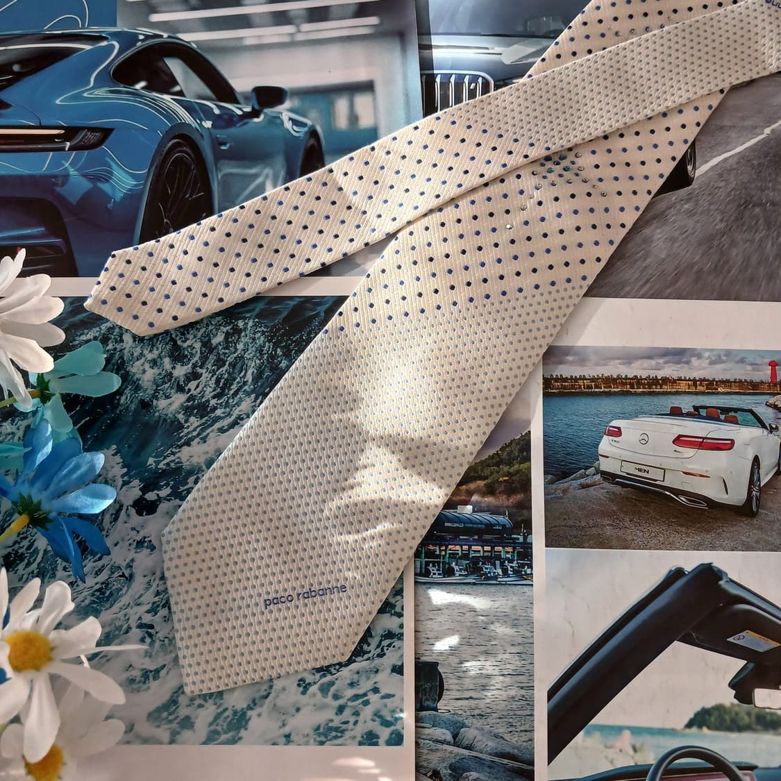 파코라반 실크 화이트&블루 도트 넥타이 9.2cm 새상품 A19064
 상품이미지3