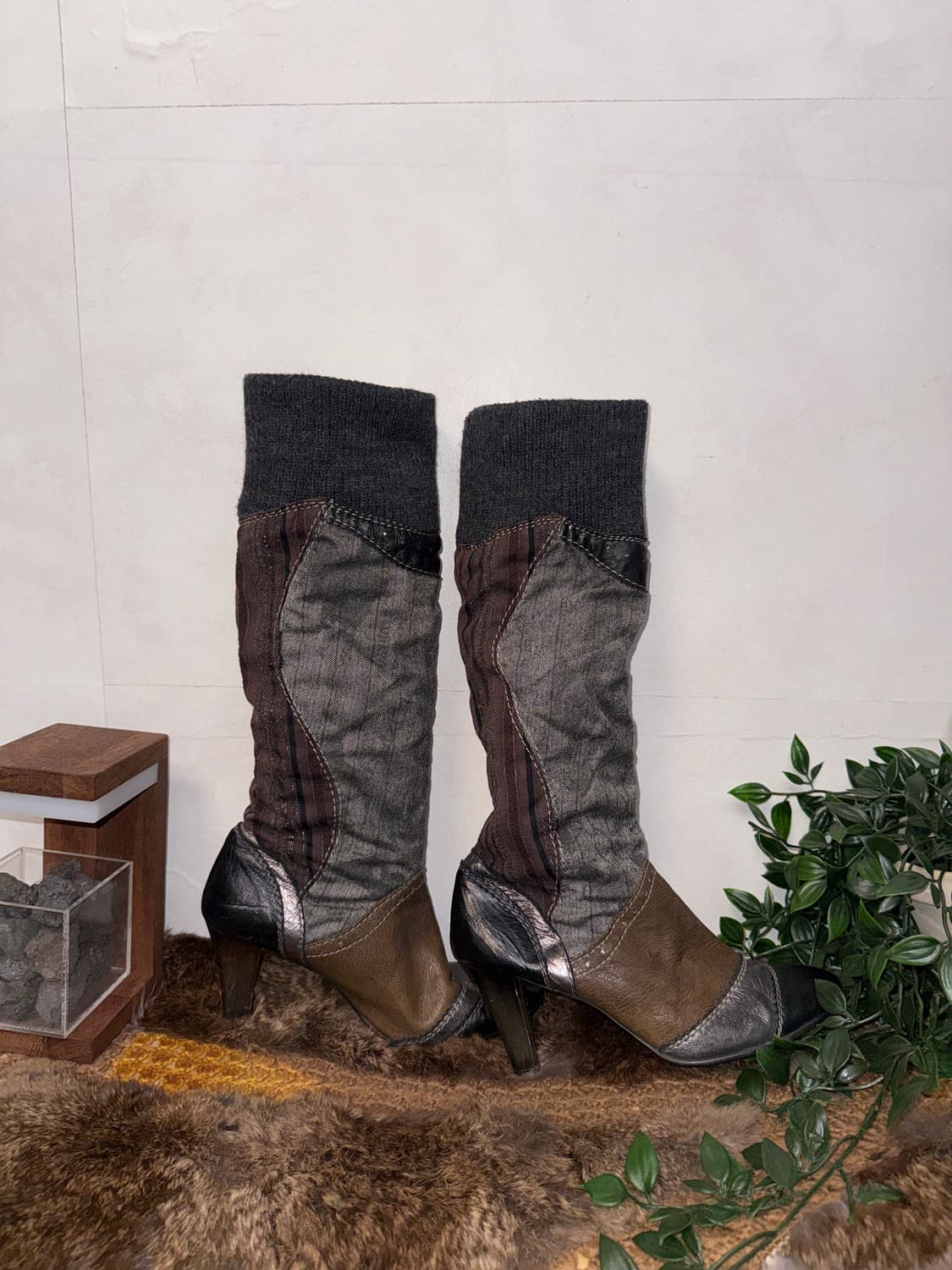 BNX oriental y2k patch design knit boots 상품이미지4