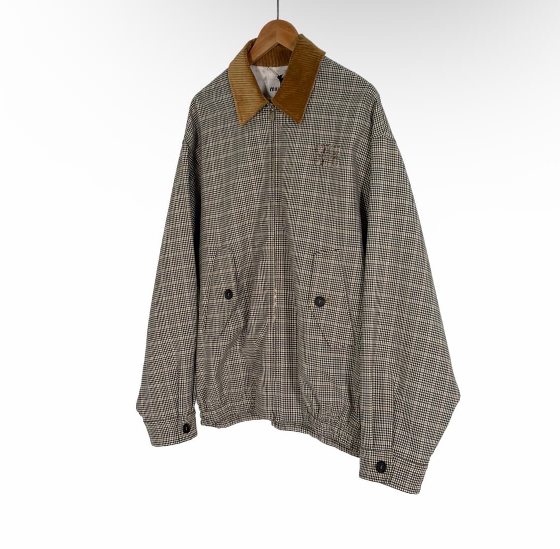 [40] 미우미우 25ss 더블 체크 위브 오버핏 울 블루종 자켓 브라운 상품이미지2