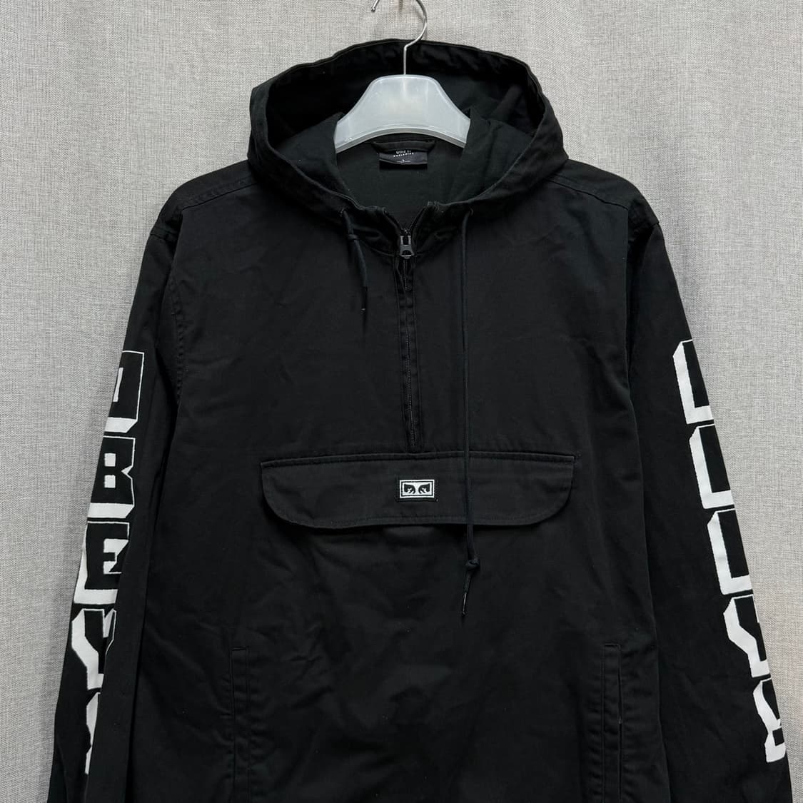 [F] 오베이 블랙 코튼 후드 아노락 반집업 긴팔티 상품이미지3