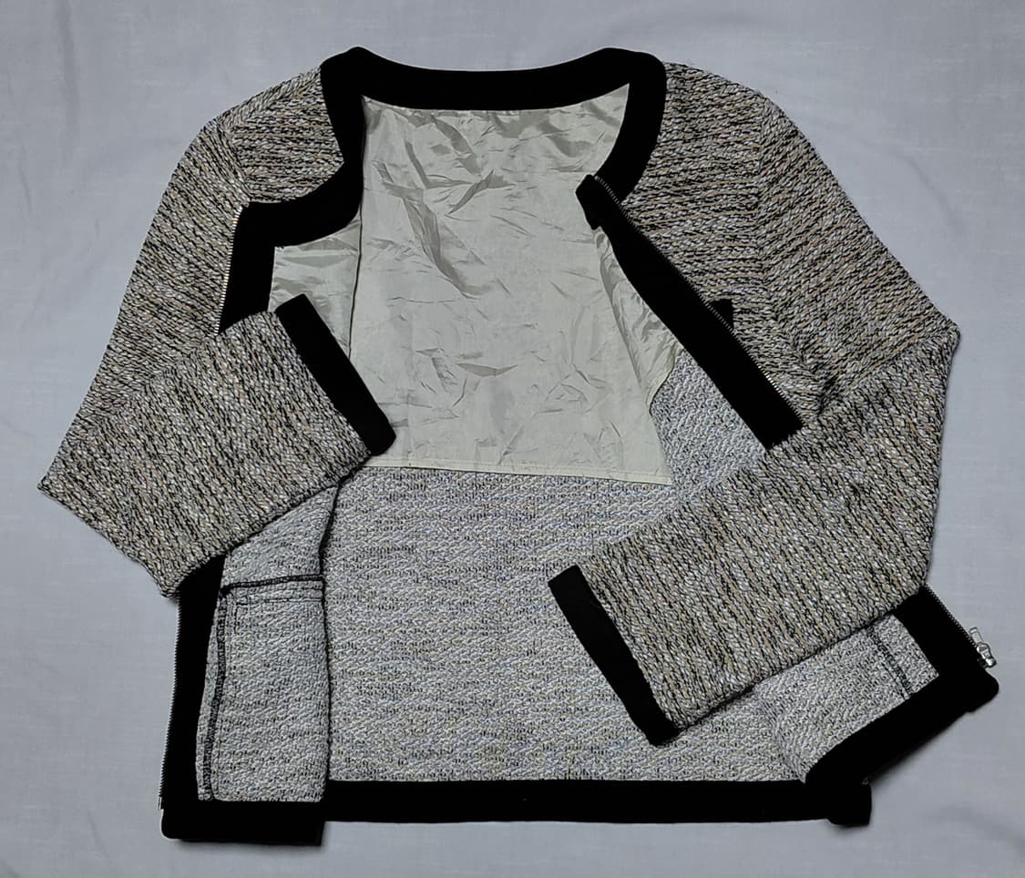 LaLa Stella 클래식 트위드 노칼라 지퍼 자켓 (S사이즈) 상품이미지5