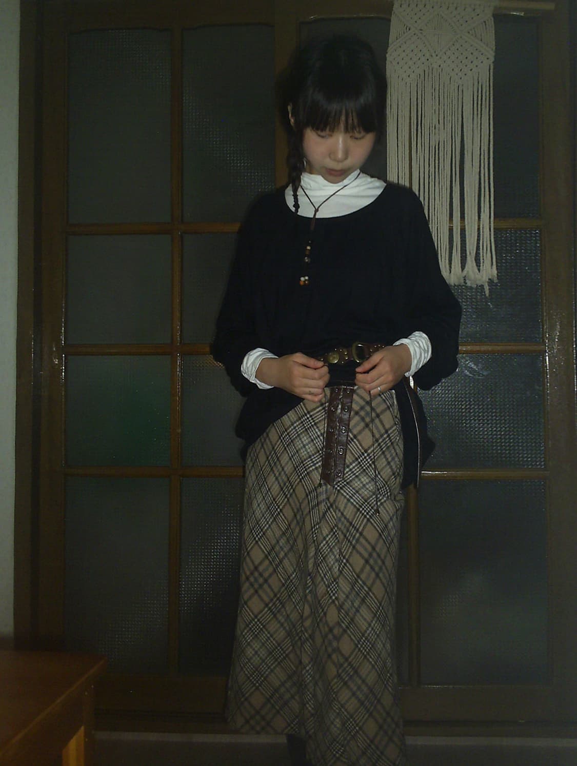 vintage check leather skirt 상품이미지4