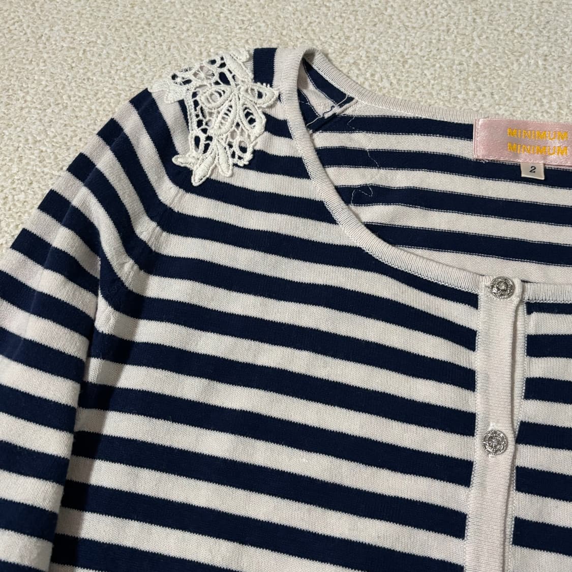 일본빈티지 네이비 스트라이프 레이스포인트 가디건 상품이미지2