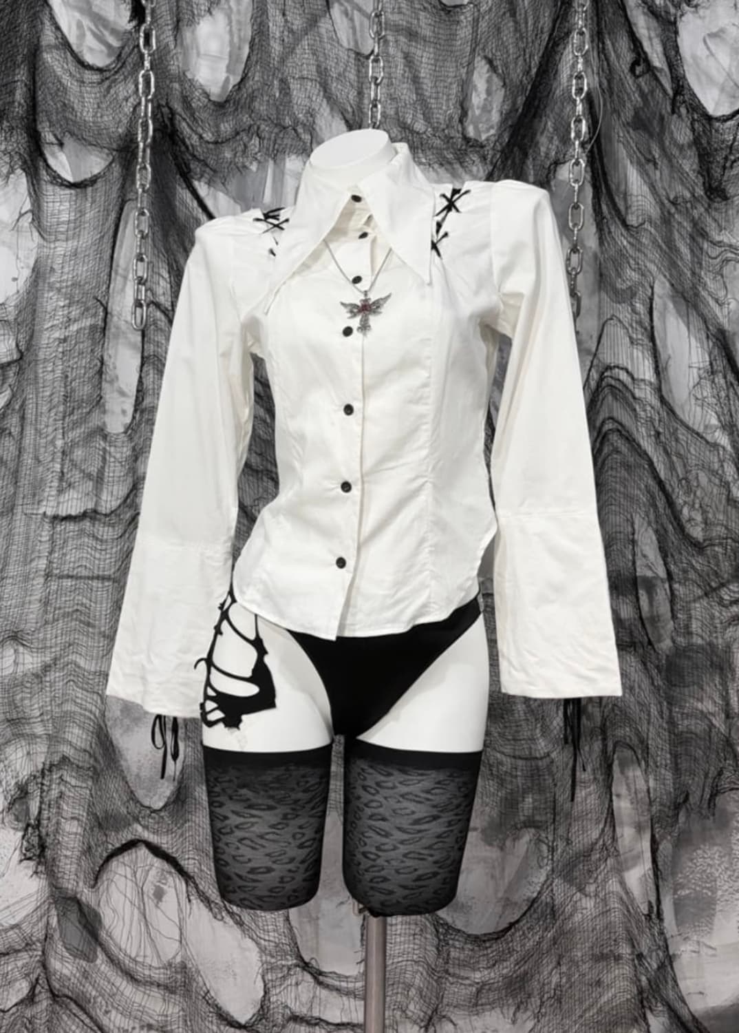 blaness Gothic goth eyelet corset shirt 상품이미지1