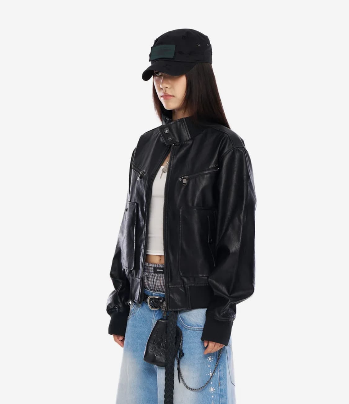아캄 High-Neck Leather Jacket (Black) 1 상품이미지2