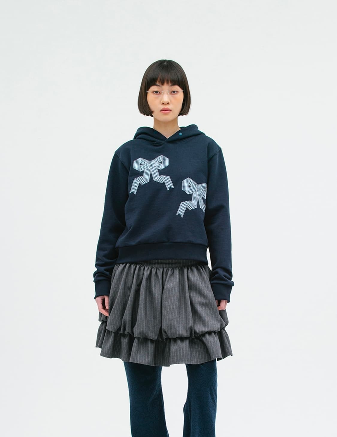 생긴스튜디오 네이비 리본 후드티  상품이미지1
