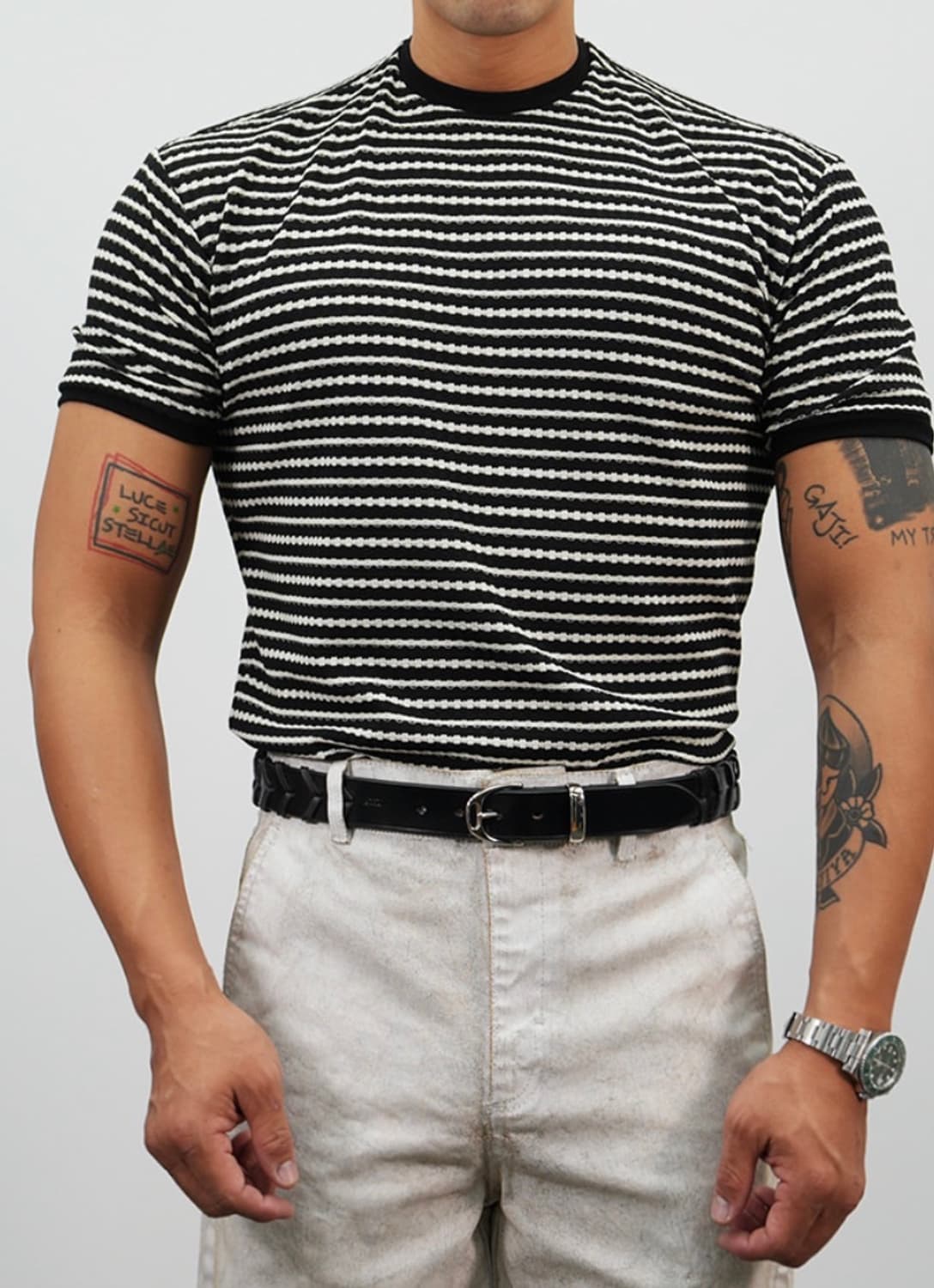 파블로 스트라이프 머슬핏 링거티 라지 사이즈 상품이미지1