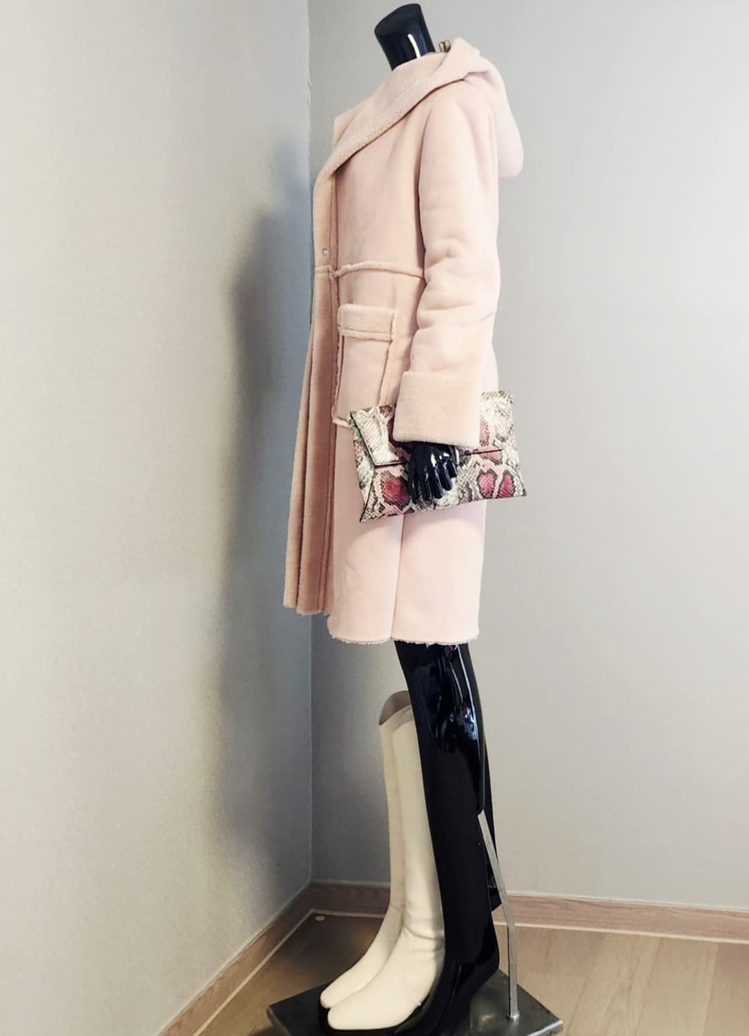 핑크 롱무스탕 코트 상품이미지3