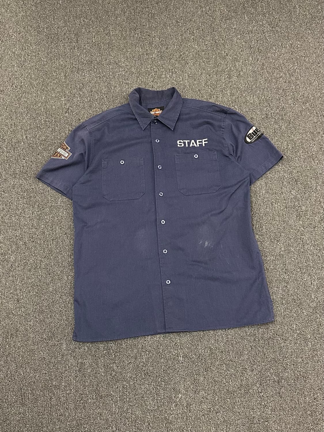 M)할리데이비슨 빈티지 패치 STAFF 자수 네이비 반팔셔츠 상품이미지2