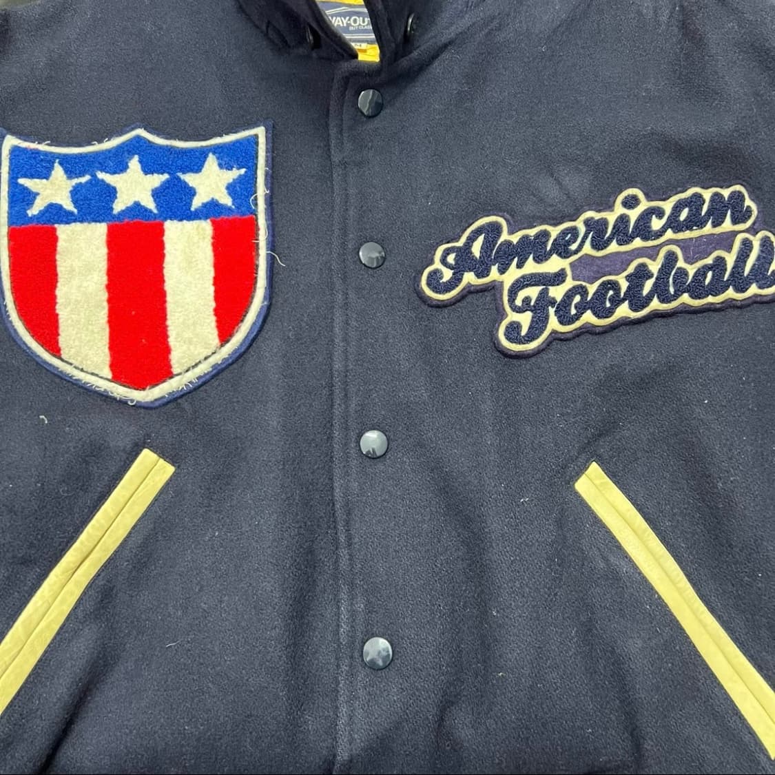 일본 빈티지 헤비 멜톤 울 × 리얼 레더 소매 바시티 자켓 상품이미지4