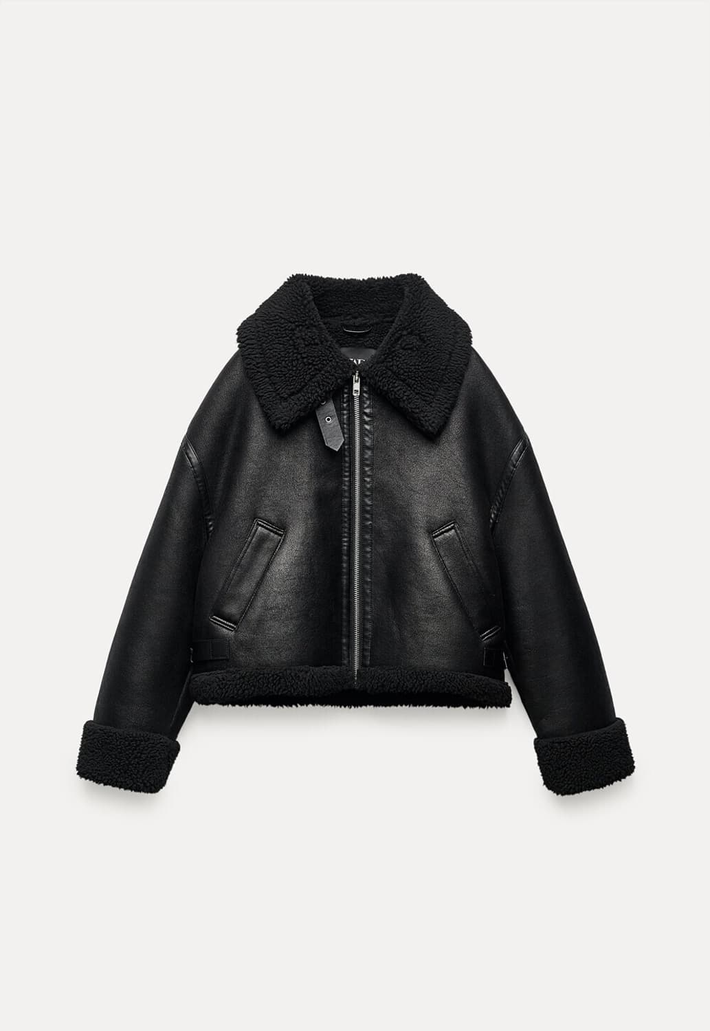 자라 ZARA 더블 페이스드 바이커 무스탕 점퍼 보헴서 맛 블랙 상품이미지1