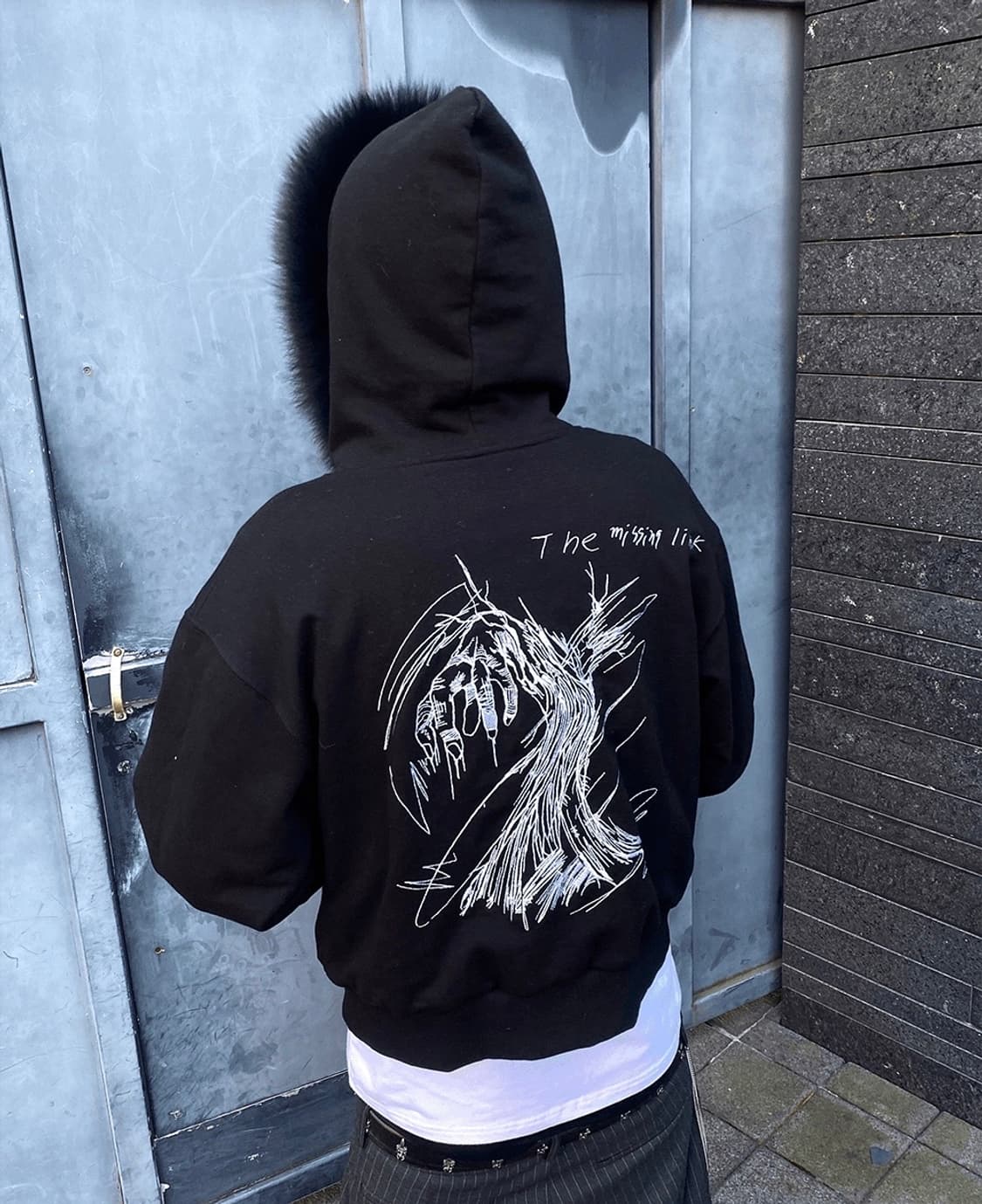 [1] 언더마이카 폭스 퍼 엠보로이드 후드 집업 블랙 상품이미지2