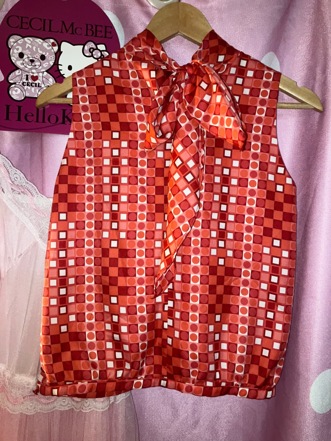 jpn 레드 도트 리본 블라우스 상품이미지2