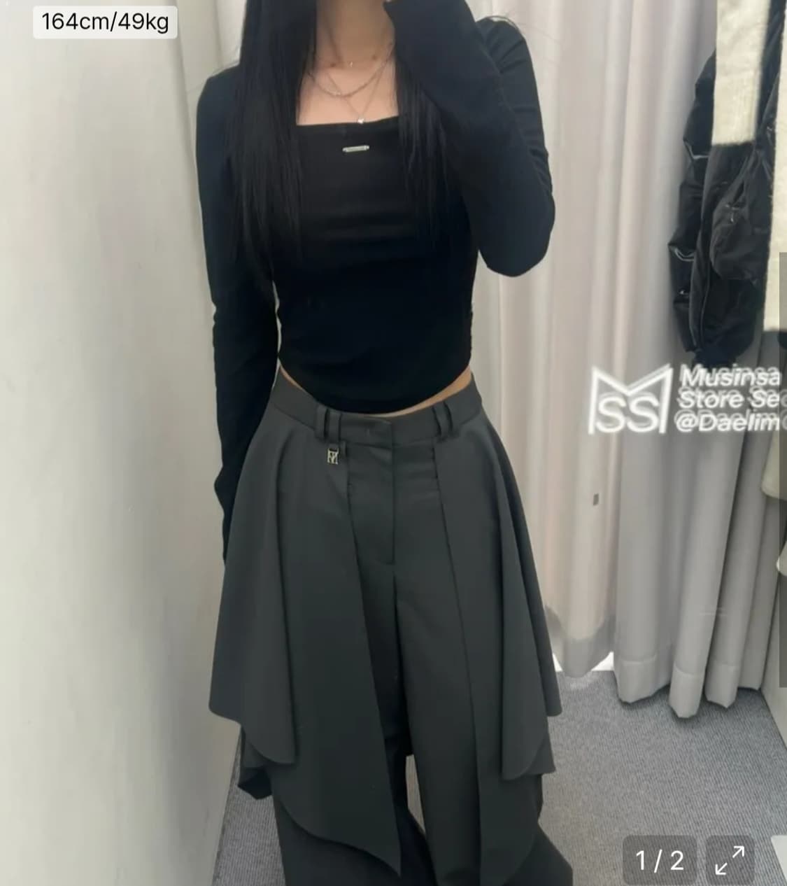(새상품)트리밍버드 레이어드 드레이프 랩 팬츠 차콜 상품이미지1