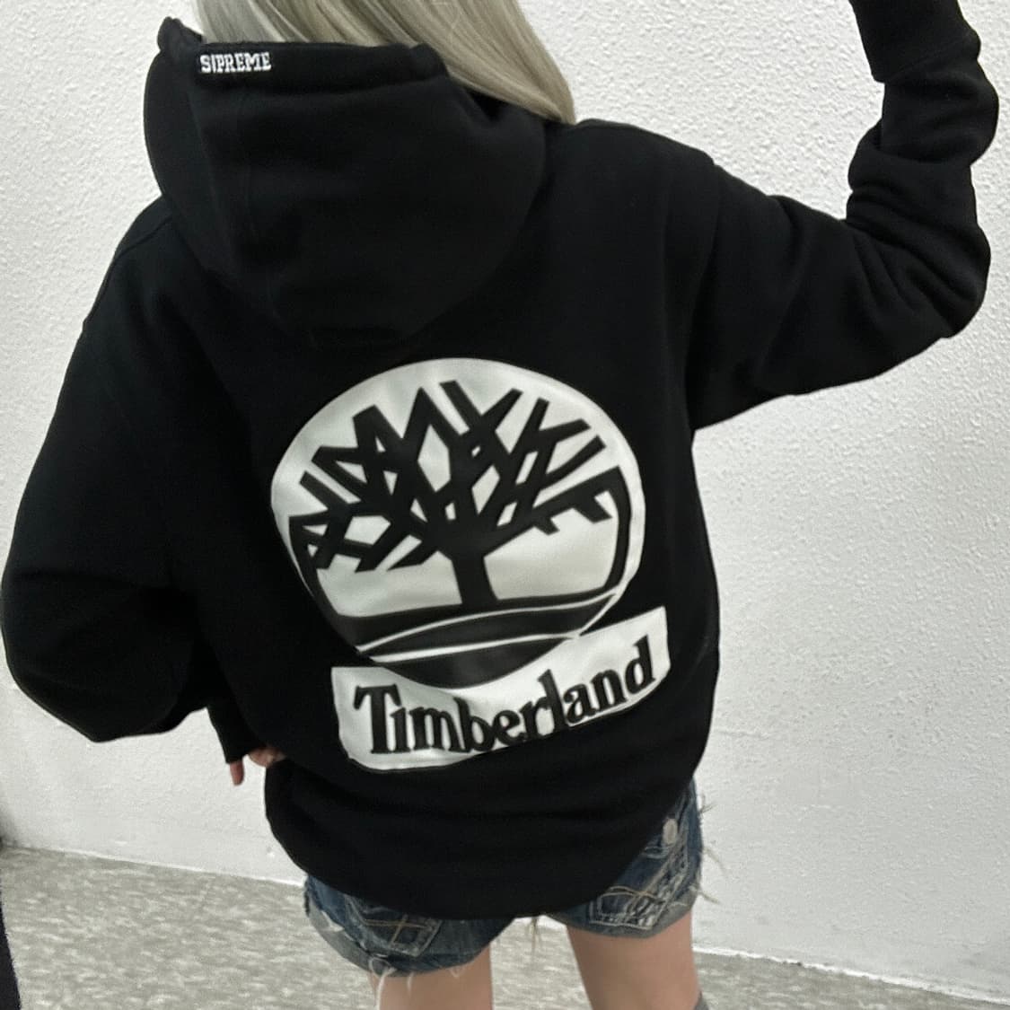 팀버랜드 X 슈프림 백 레더패치 블랙 후드 XL 상품이미지2