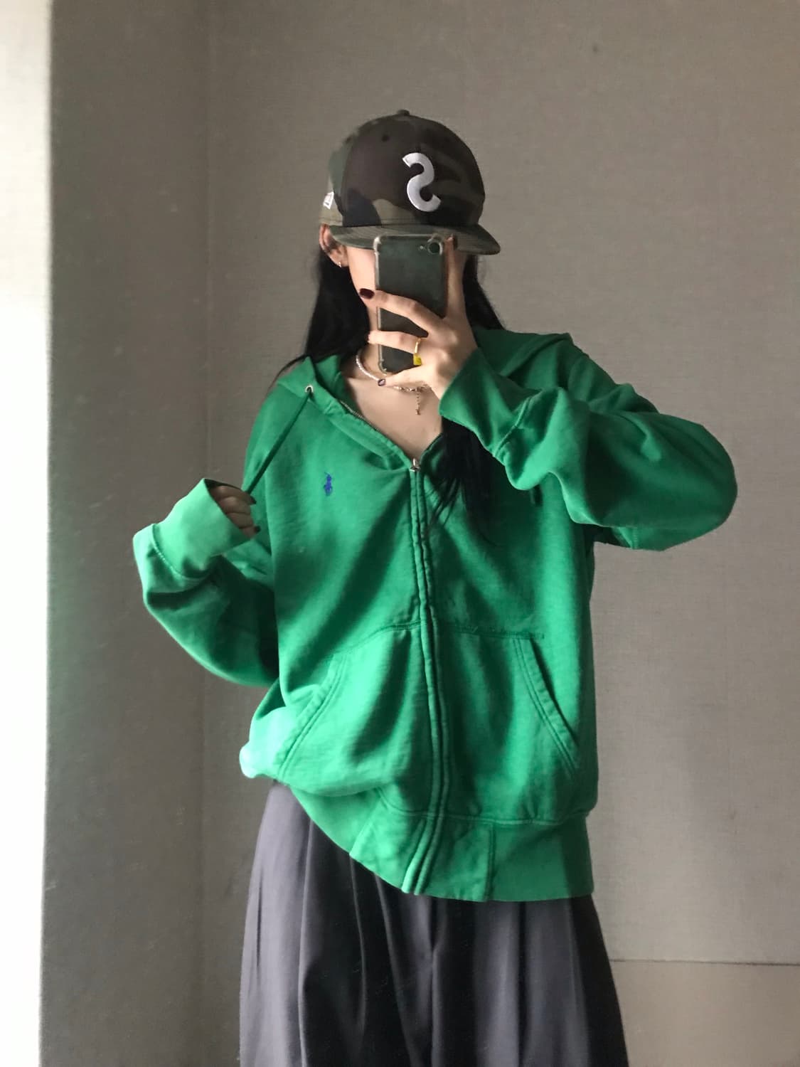 폴로 그린 오버핏 후드집업 상품이미지1