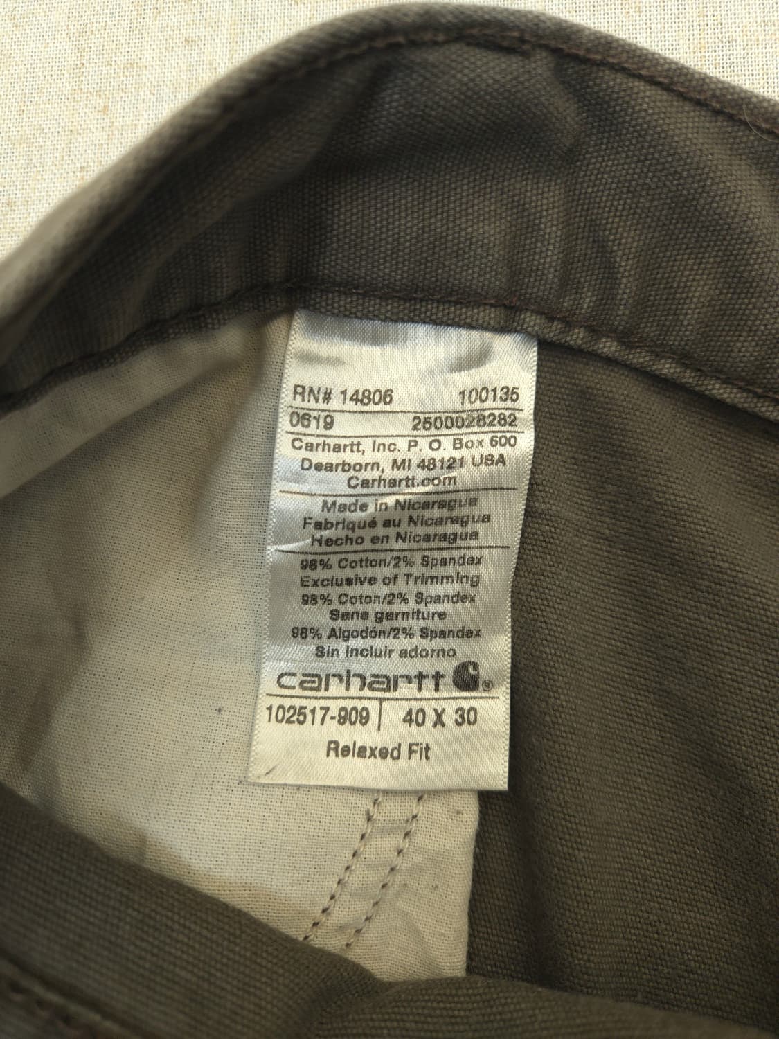 칼하트 릴랙스핏 브라운 면바지 상품이미지6