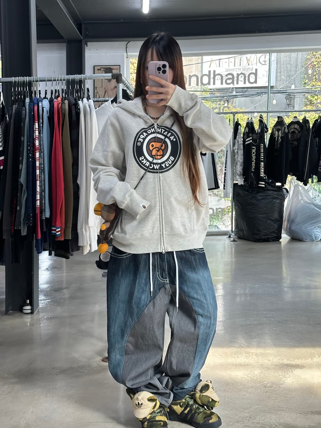 베이프 마일로 빅로고 오트밀 투웨이후드집업 상품이미지2