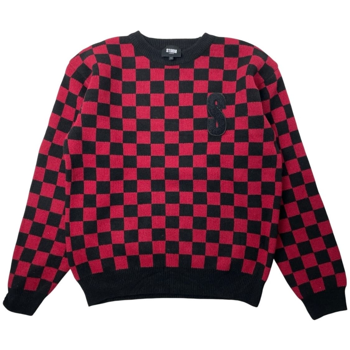 스톰런던 체크 패턴 니트 스웨터 레드/블랙 L 상품이미지1