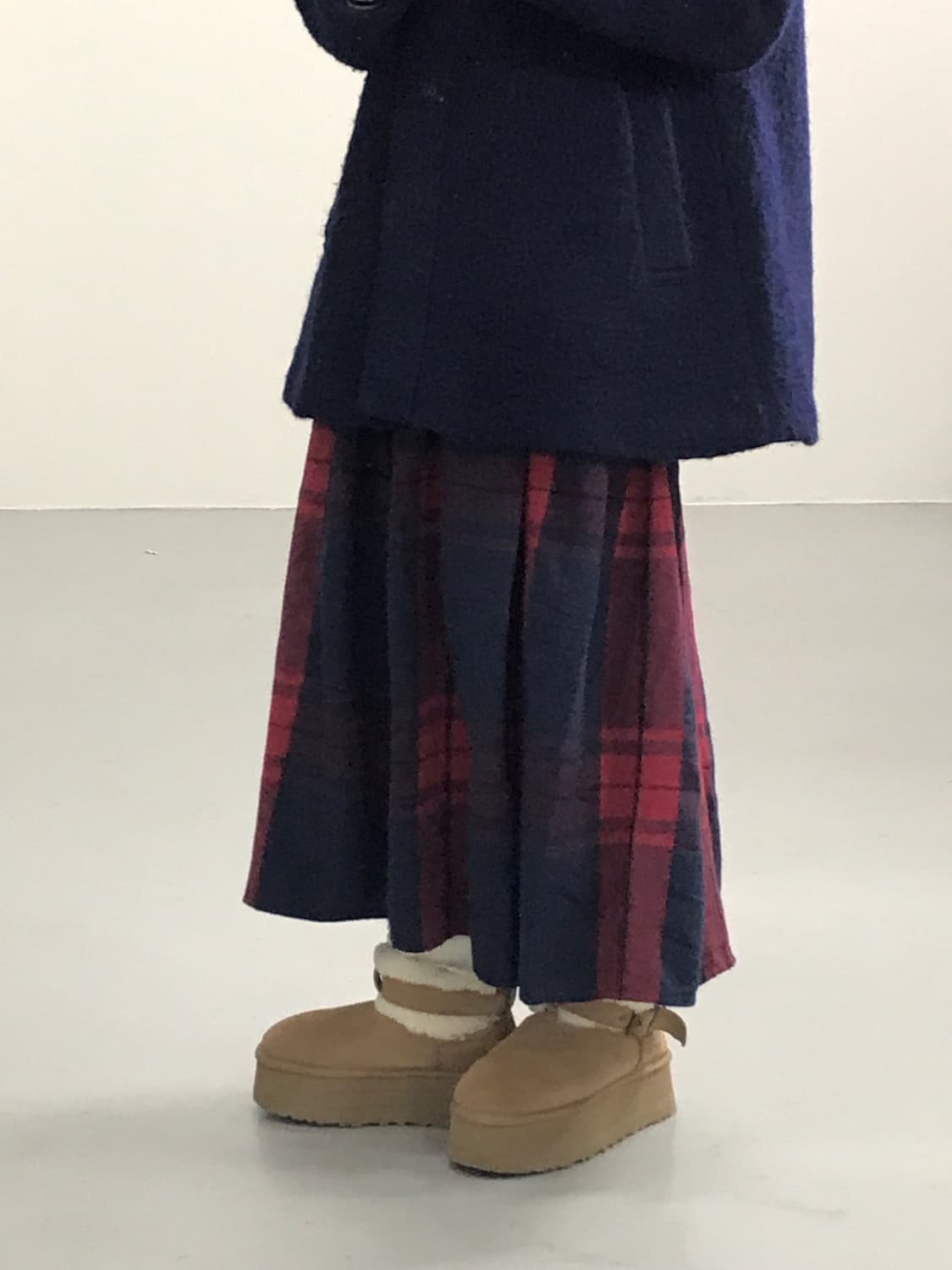 Jpn Red & Navy Plaid Button Maxi Skirt 상품이미지2