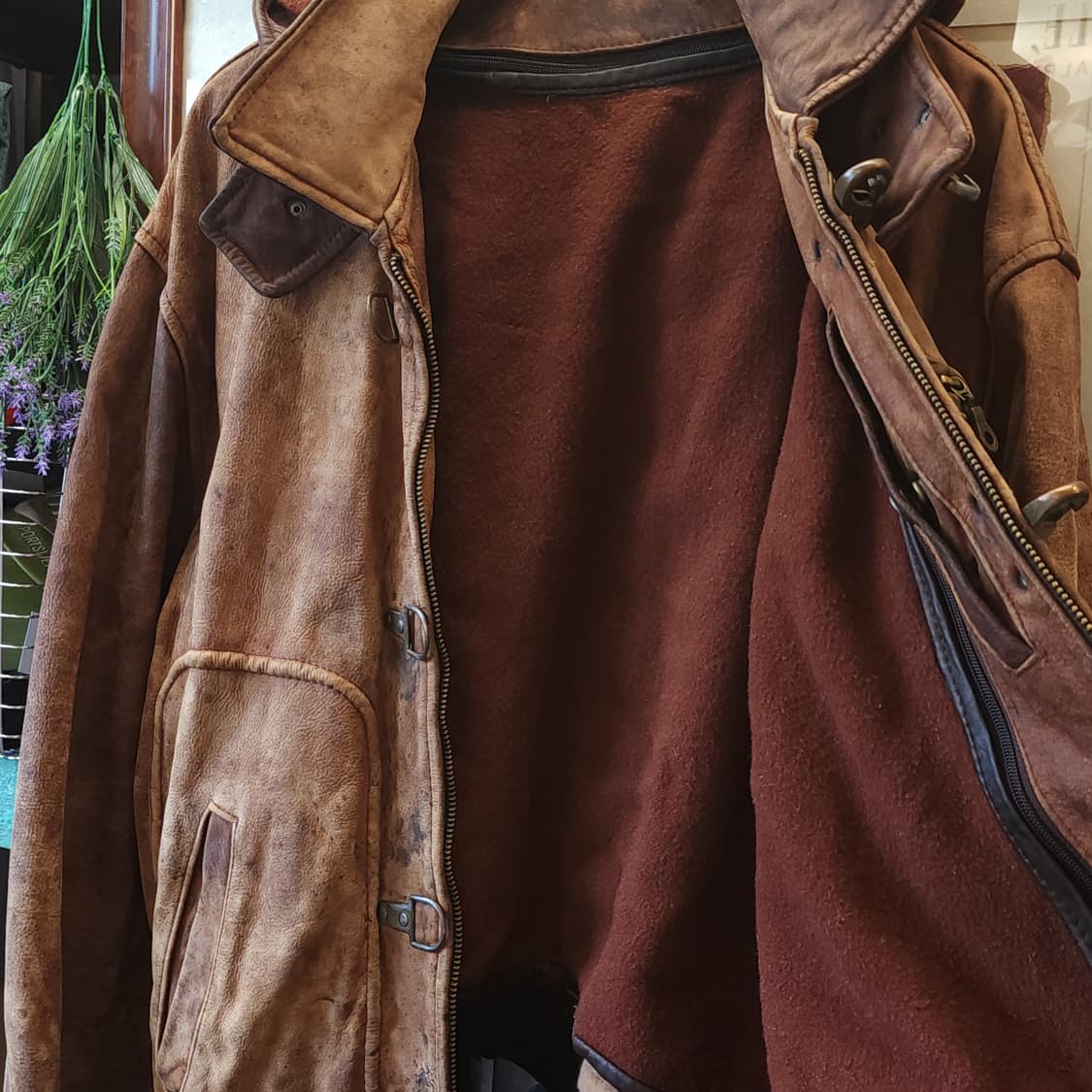 90s 프렌치 파이어맨 가죽자켓 헤비레더 바이커 봄버 레더자켓 52 상품이미지4