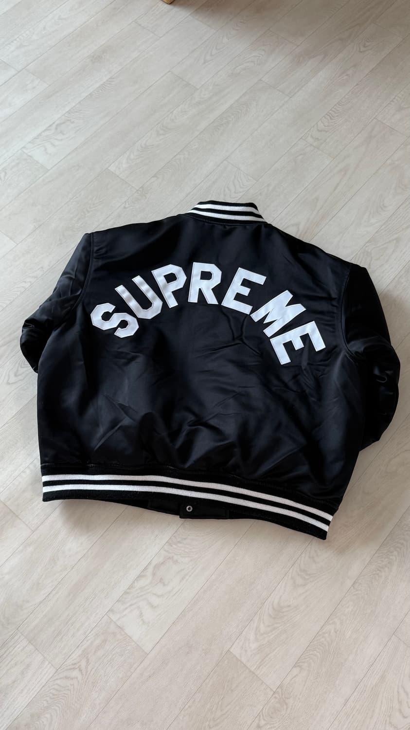 슈프림 미첼&네스 사틴 바시티 자켓 블랙 L 상품이미지2