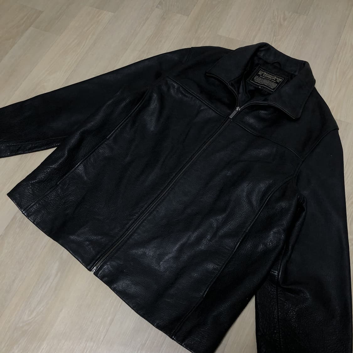(XL) 00's 지오다노 GIORDANO 소가죽 집업 레더 자켓 블랙 상품이미지6