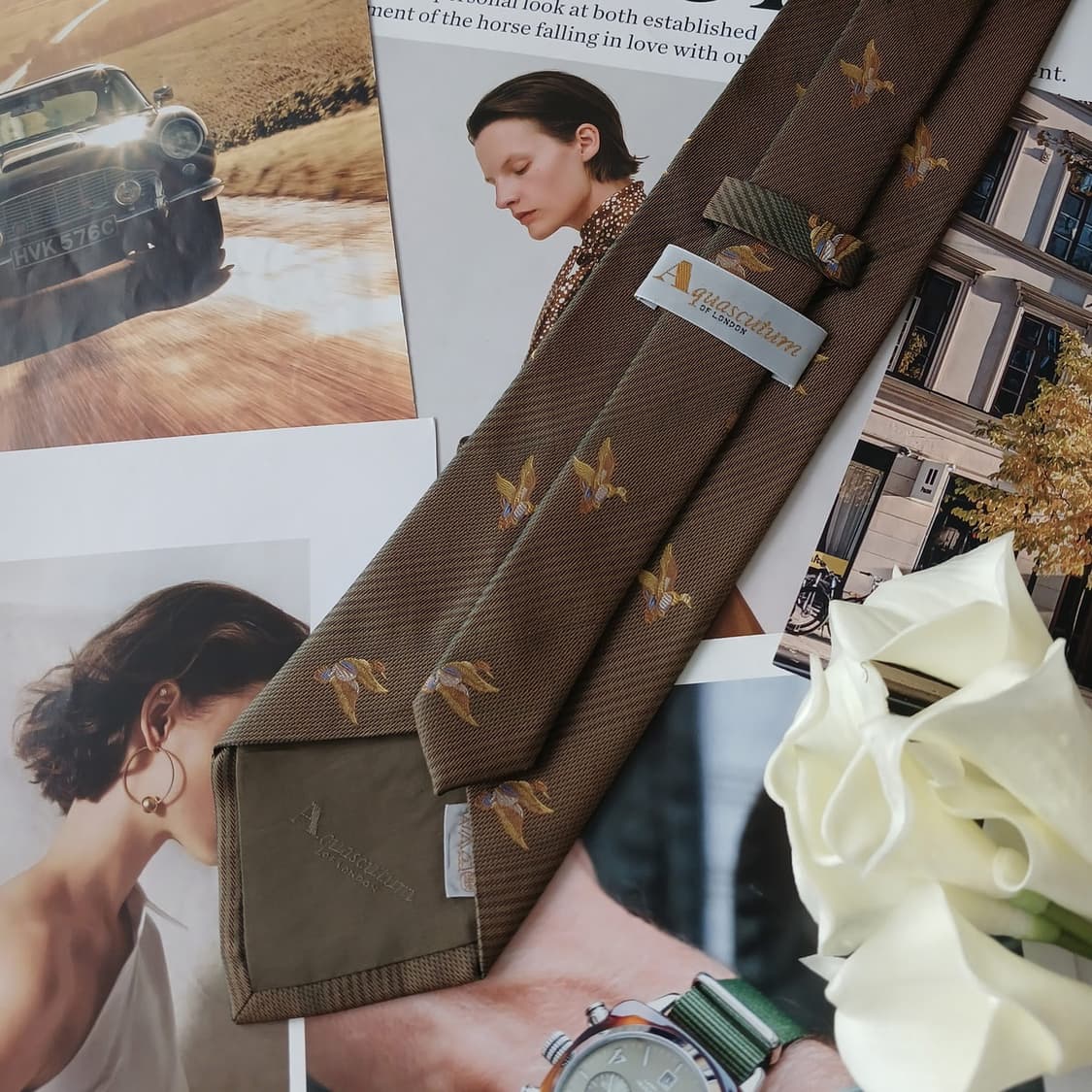 아쿠아스큐텀 실크 버드 자수 넥타이 10.1cm A등급 A18893
 상품이미지4