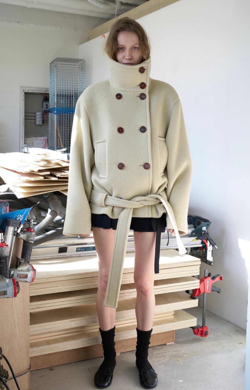 seo HIGH NECK DOUBLE BREASTED HALF COAT 상품이미지3