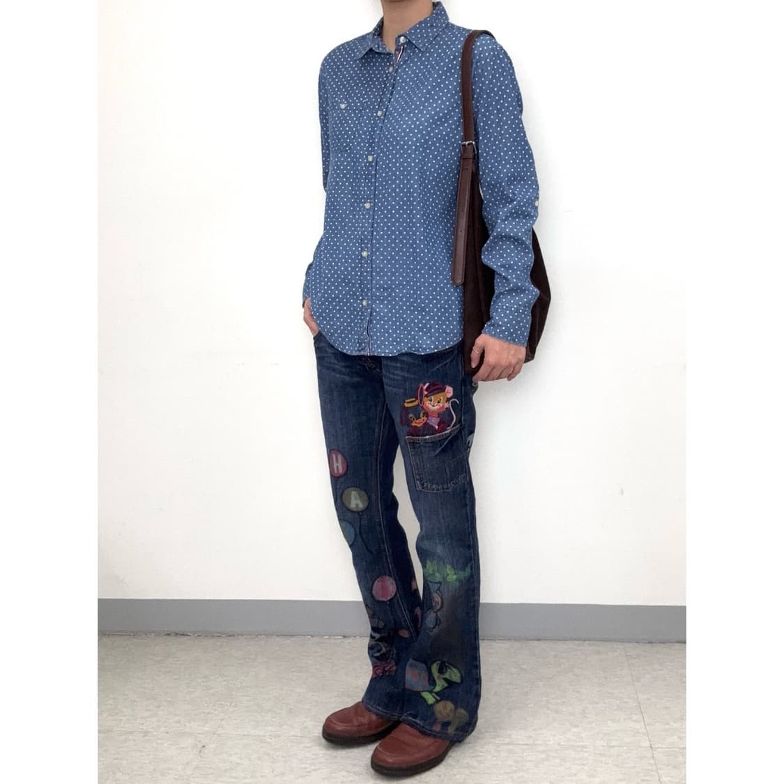 빈티지 키치 데님 로우라이즈 플레어 팬츠 상품이미지3