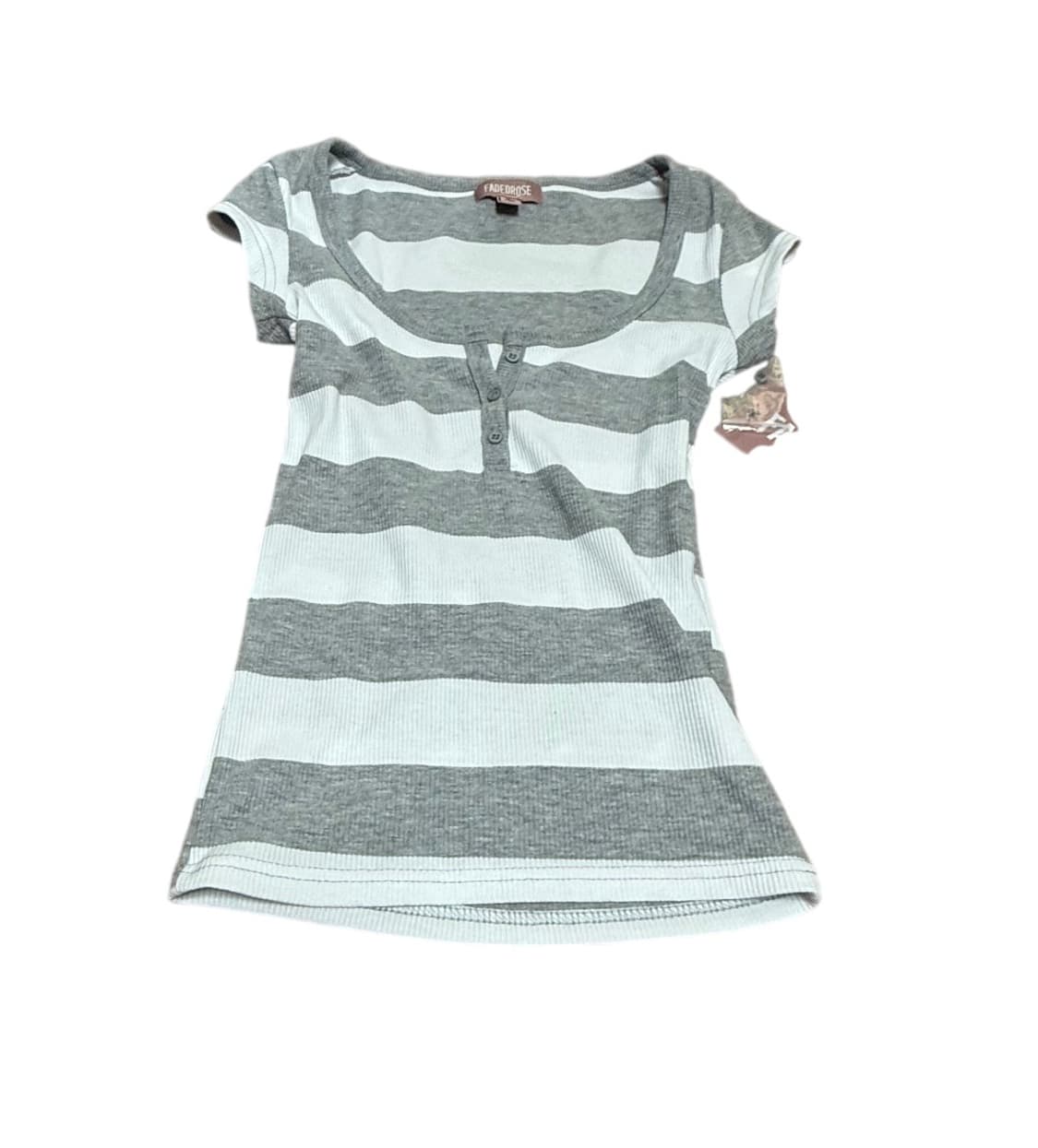 그레이+화이트 스트라이프 헨리넥 반소매 상품이미지1