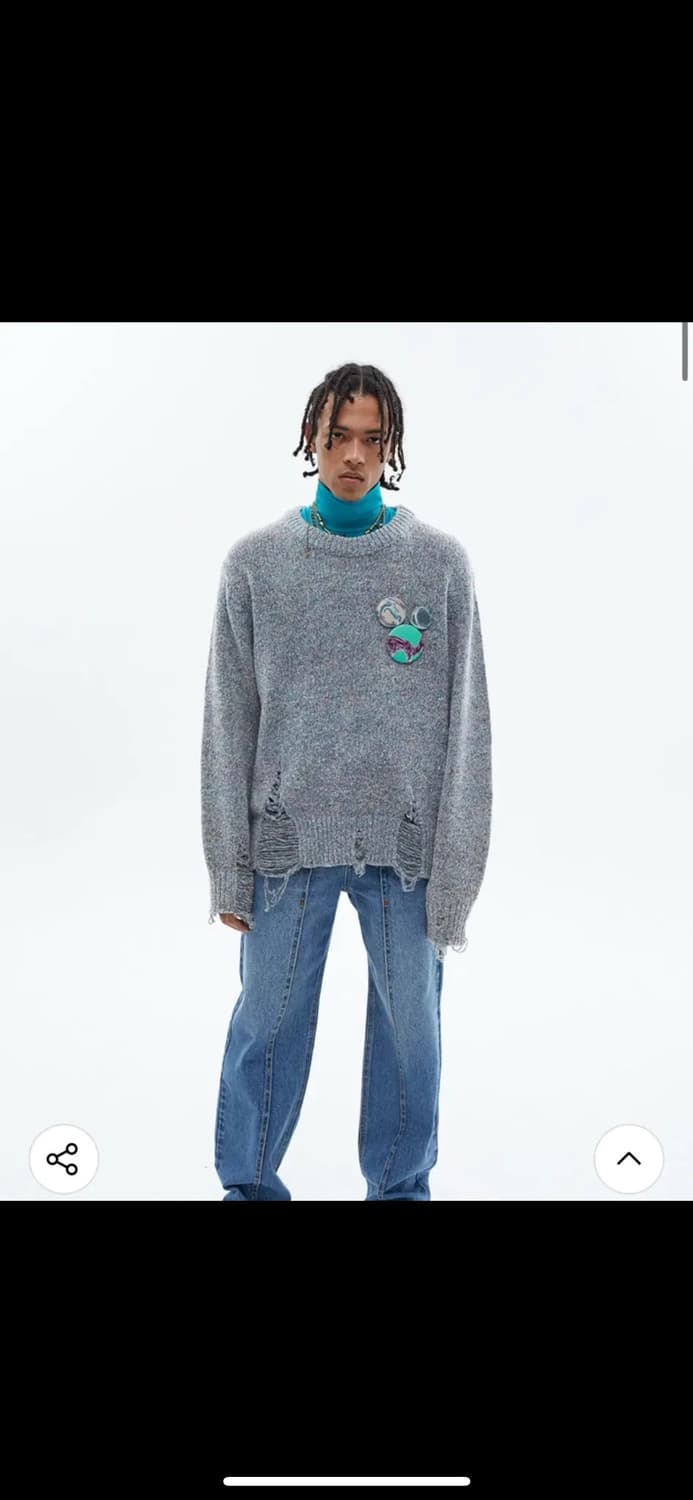 L) 앤더슨벨 데미지 크루넥 니트 상품이미지1