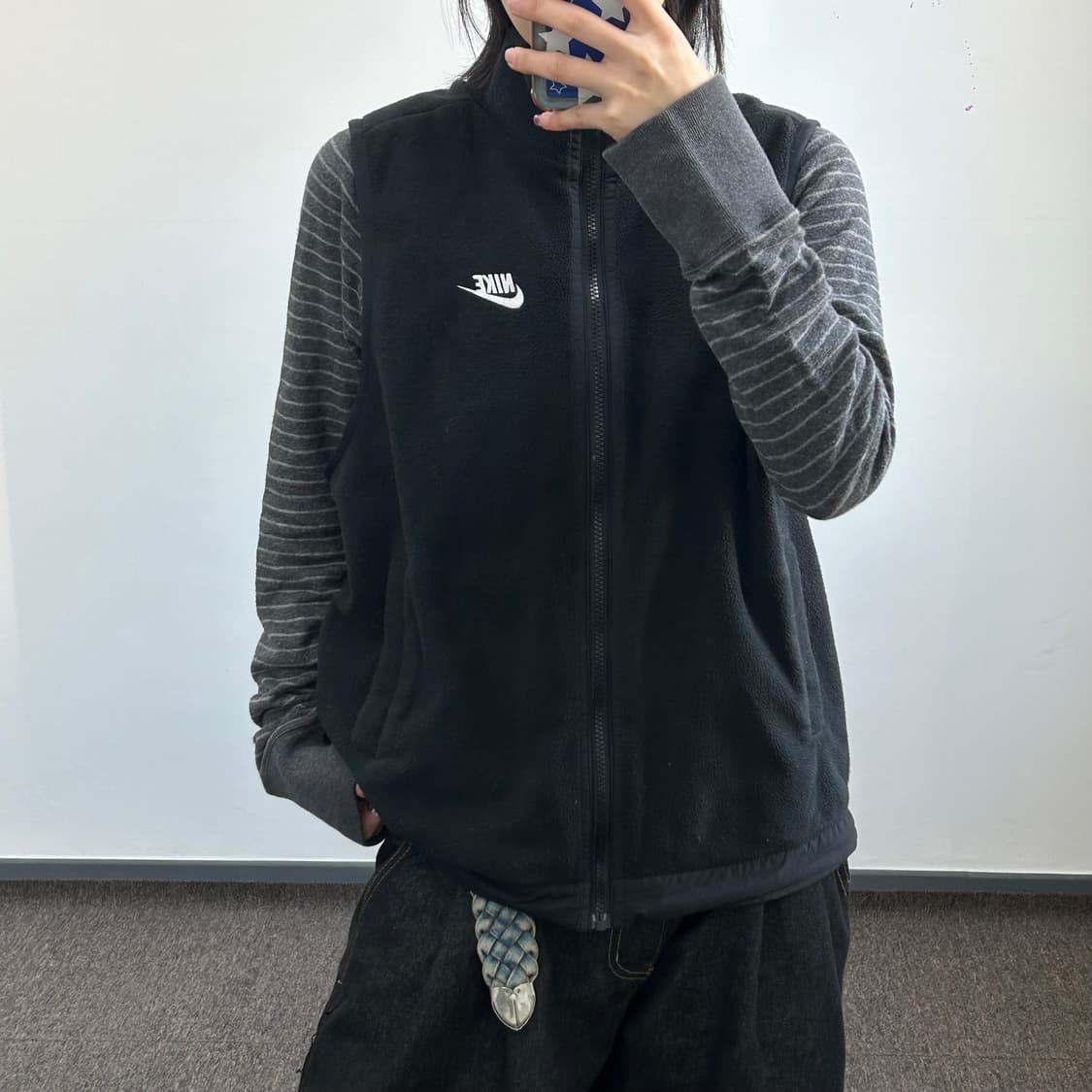 Nike 나이키 블랙 후리스 백 빅스우시 베스트 집업 상품이미지1