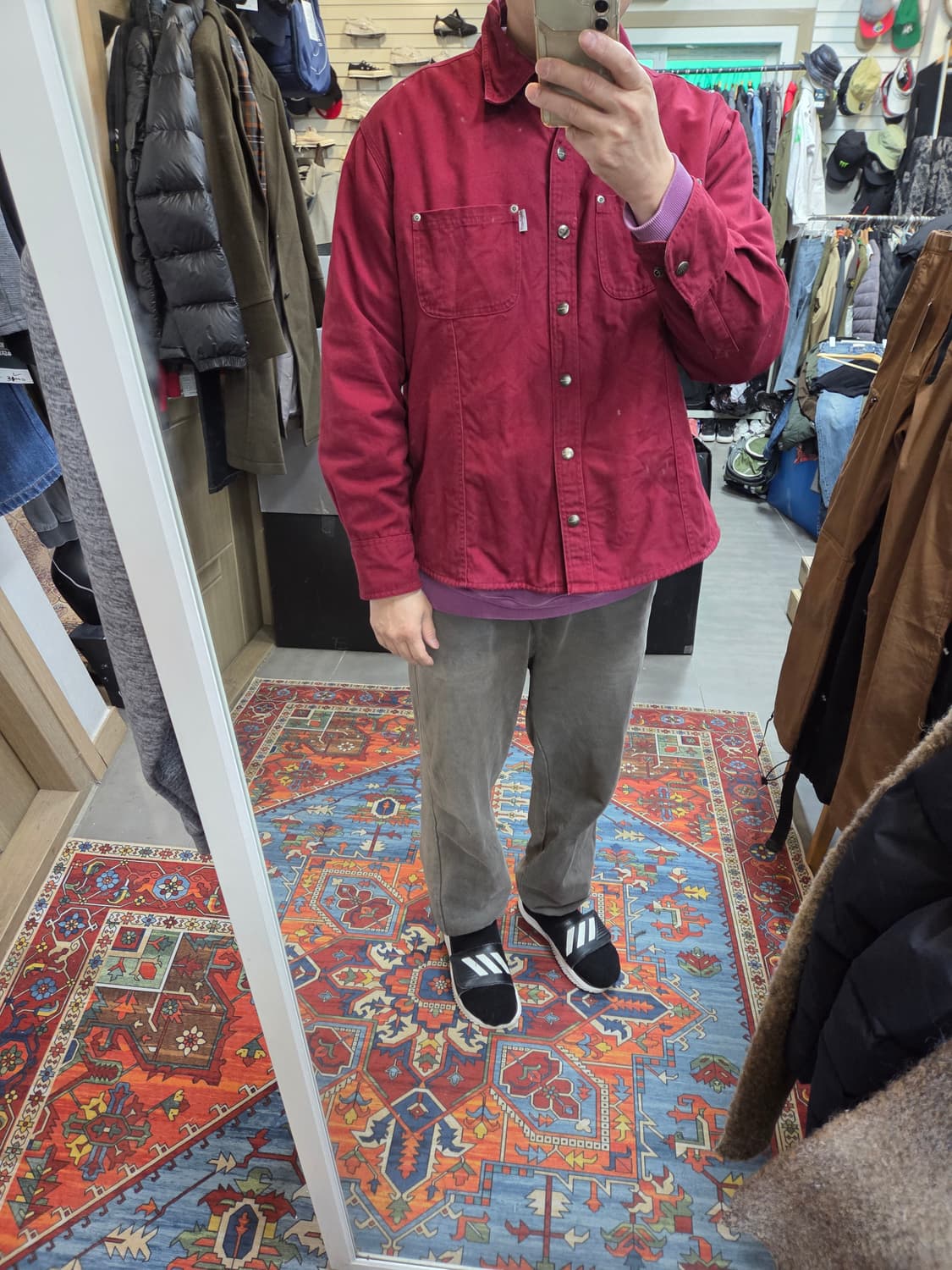 칼하트 여성 빈티지 플란넬 캔버스 셔츠자켓 버건디 xxl 레귤러  상품이미지7