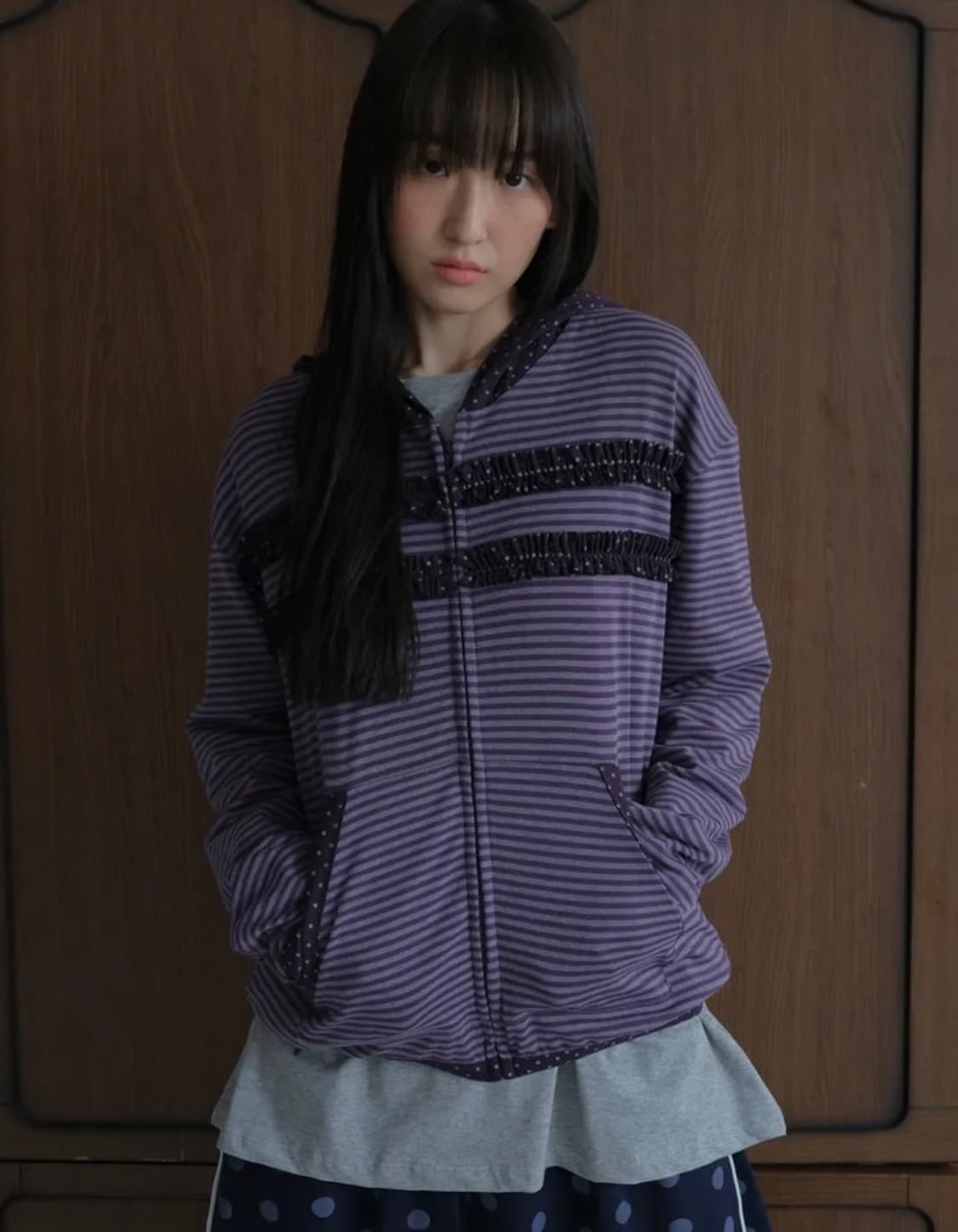 바니쉬먼트 Ruffle point zip-up hoodie_purple 상품이미지1
