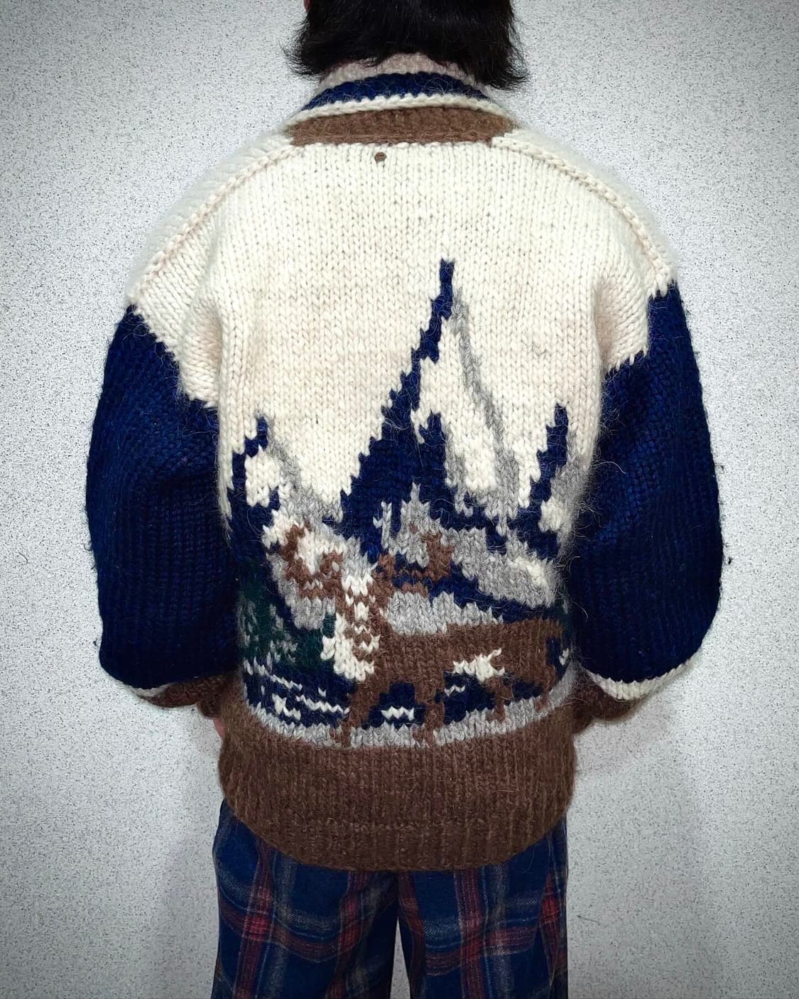 90s 빈티지 핸드메이드 헤비울 코위찬 니트 집업 자켓 상품이미지2