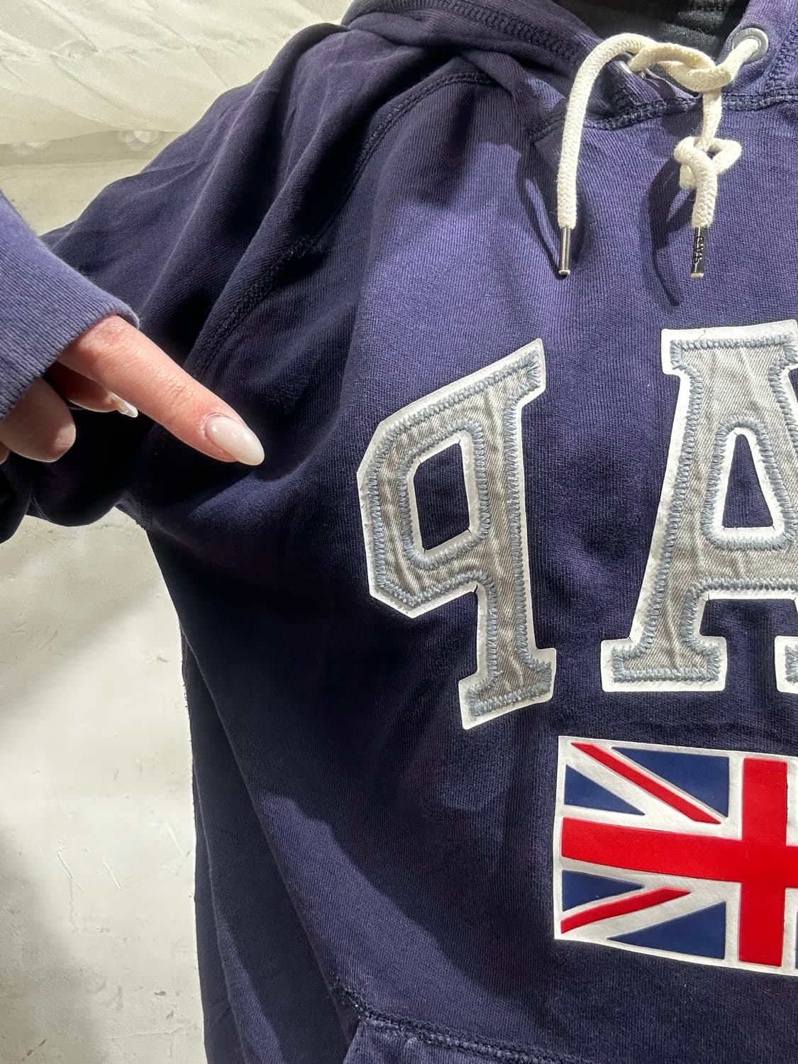Gap 유니온잭 y2k 빅 로고 네이비 후드티 M 상품이미지4