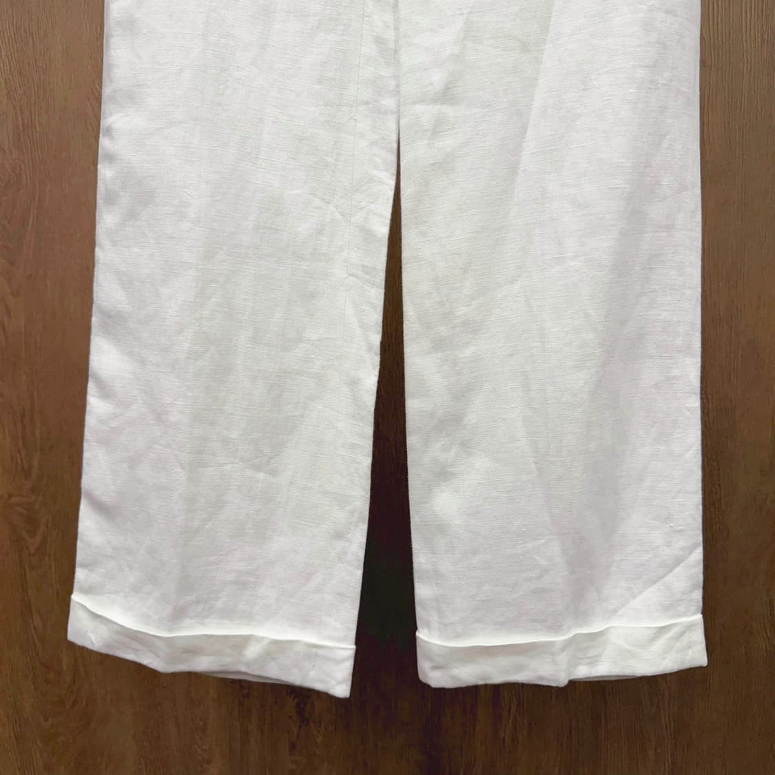 폴로 랄프 로렌 와이드 슬랙스 린넨 팬츠 투버튼 디테일 아이보리 상품이미지5