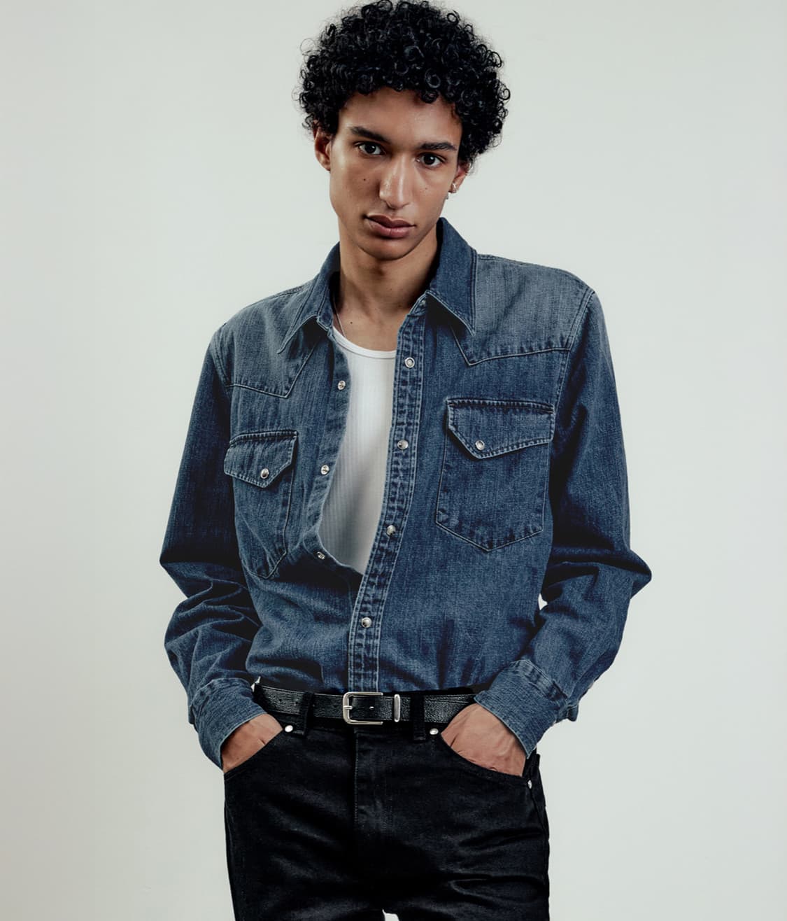 엘무드 배드가이 데님 웨스턴 셔츠 워시드 블루 44 상품이미지1